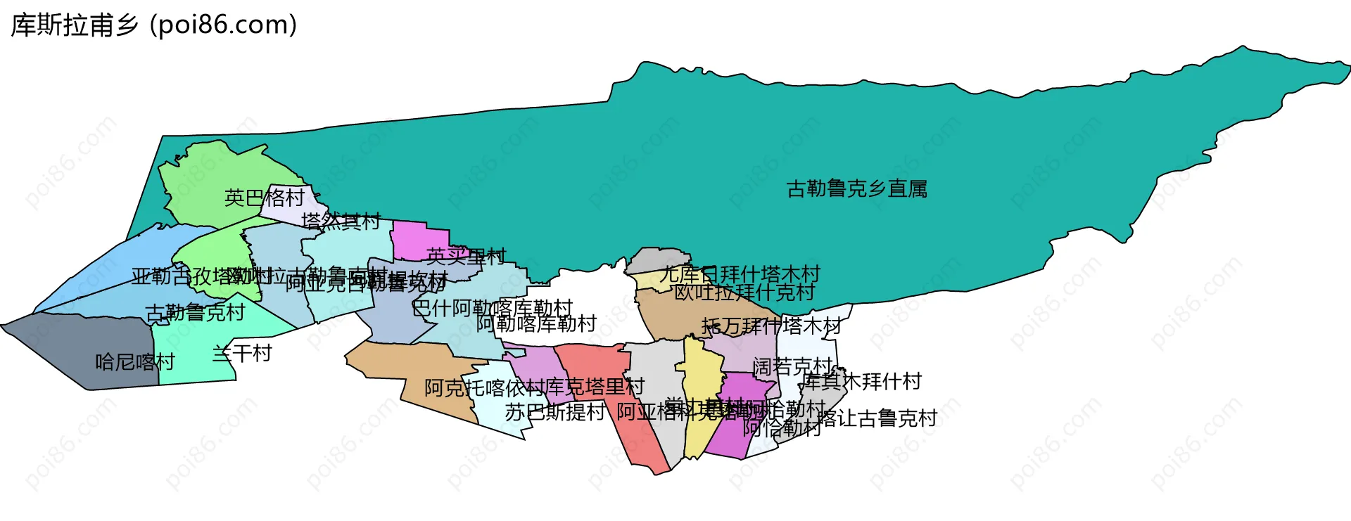 库斯拉甫乡边界地图(五级行政区划)