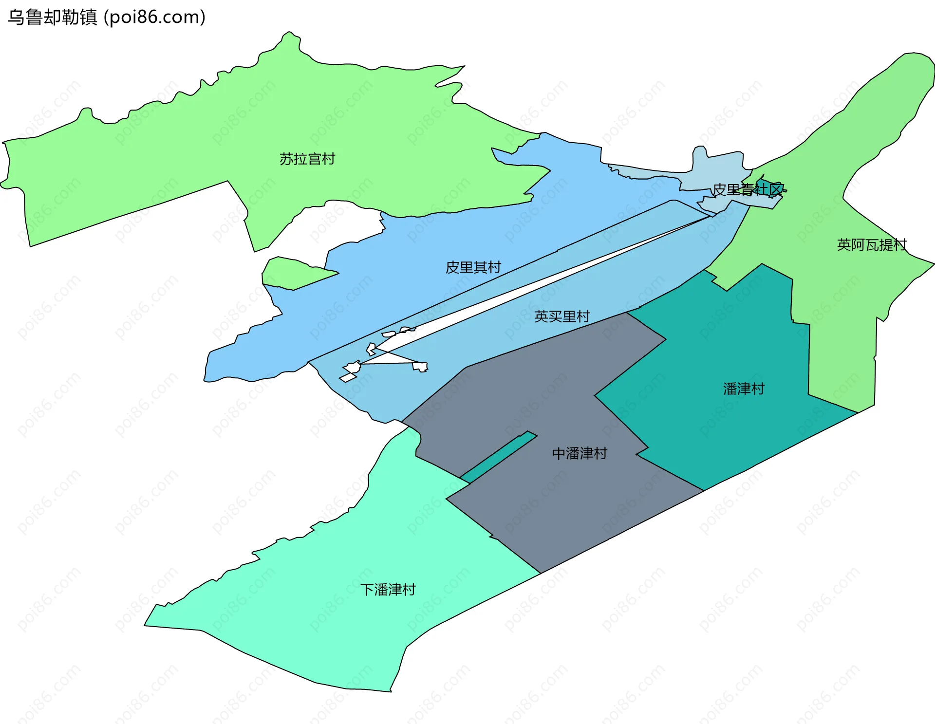 乌鲁却勒镇边界地图(五级行政区划)