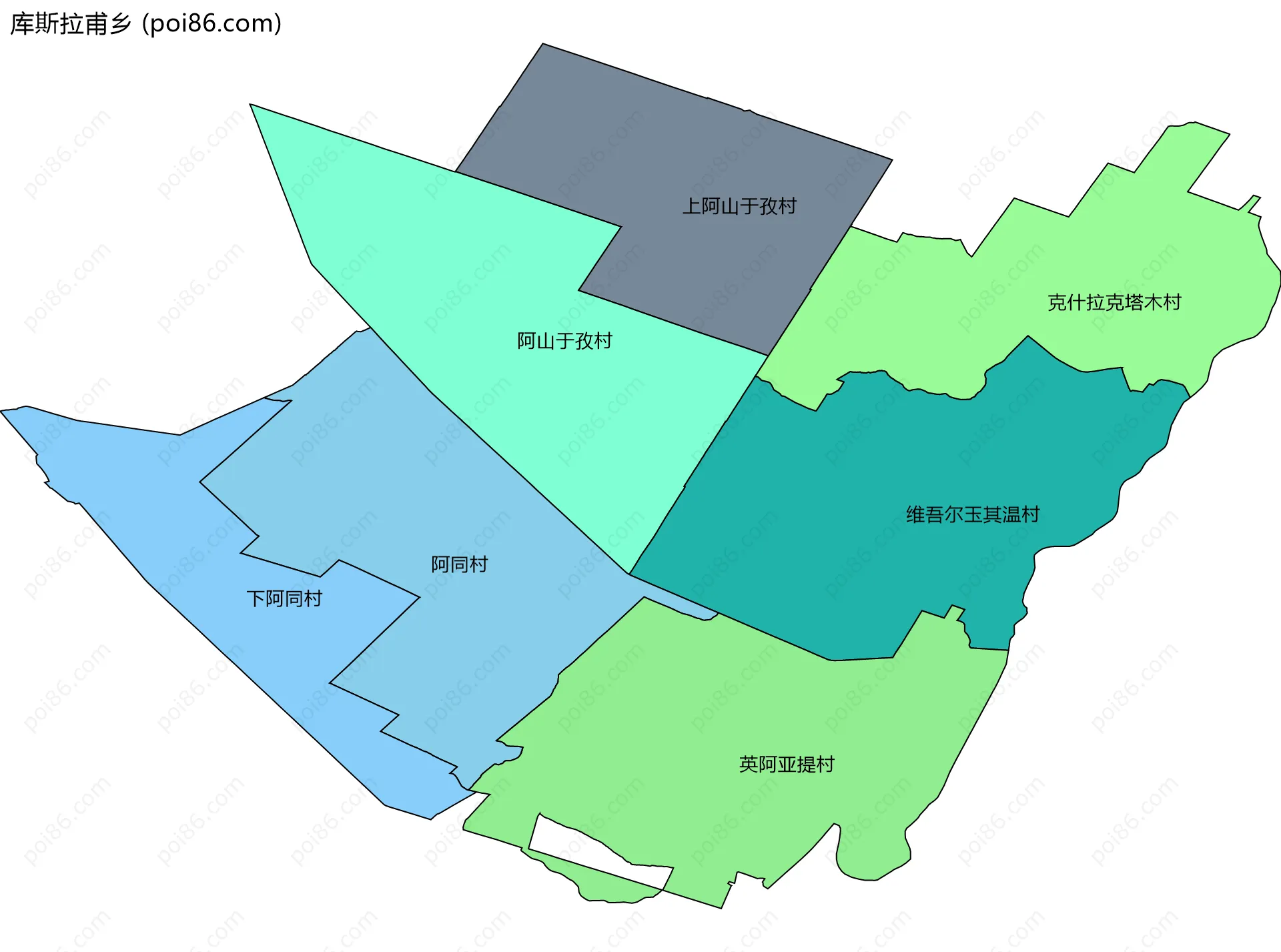 库斯拉甫乡边界地图(五级行政区划)