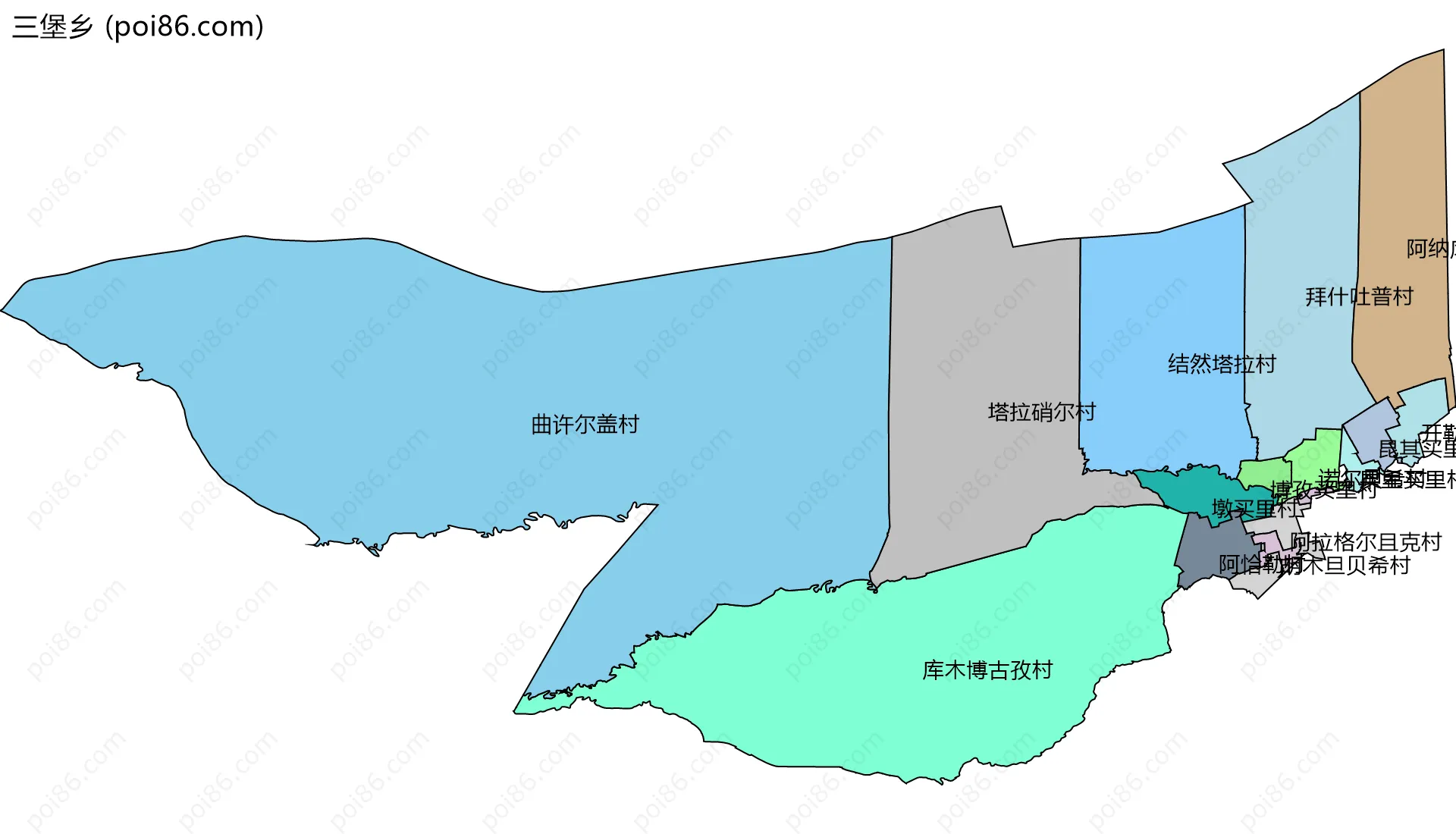 三堡乡边界地图(五级行政区划)