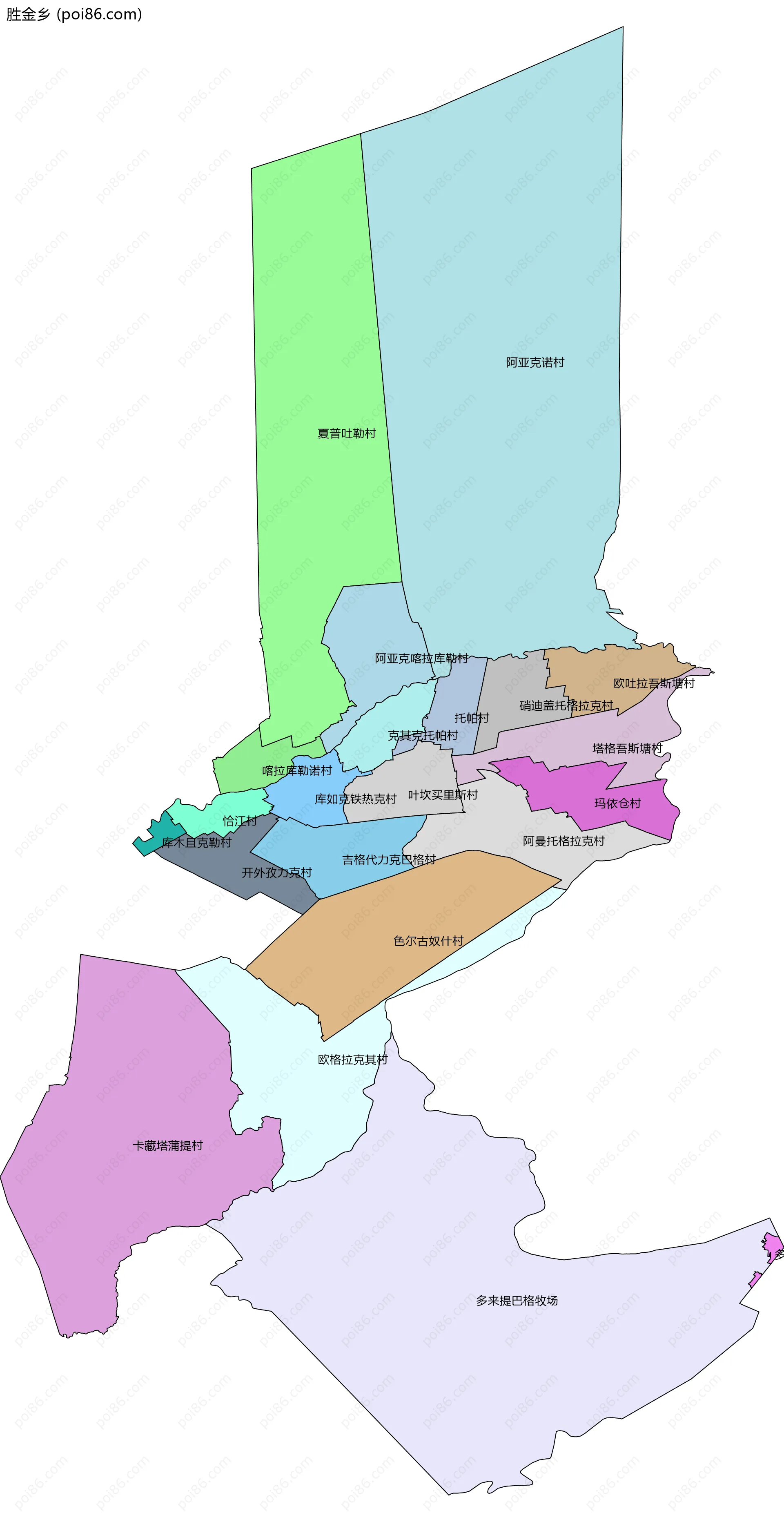 胜金乡边界地图(五级行政区划)