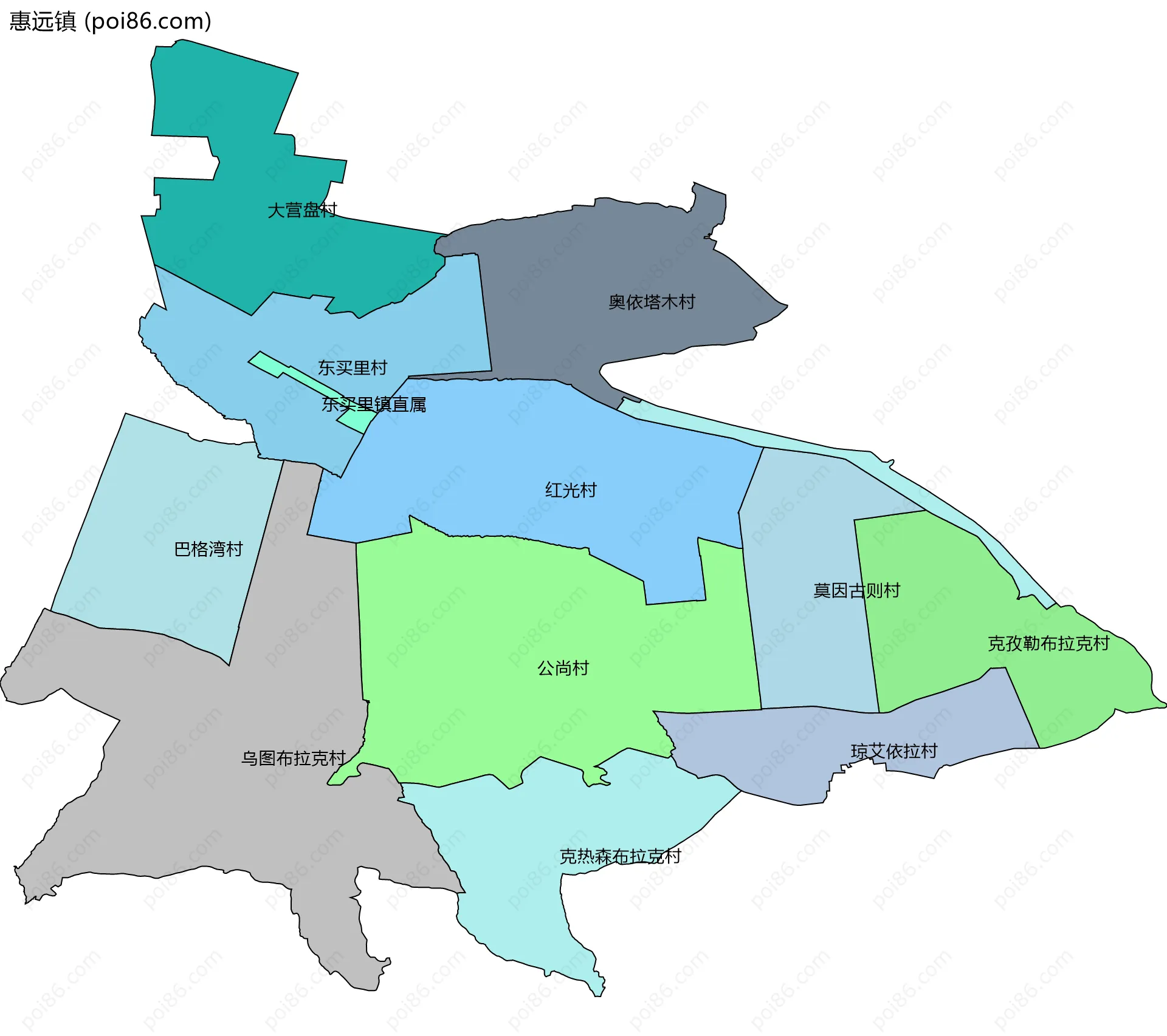 惠远镇边界地图(五级行政区划)