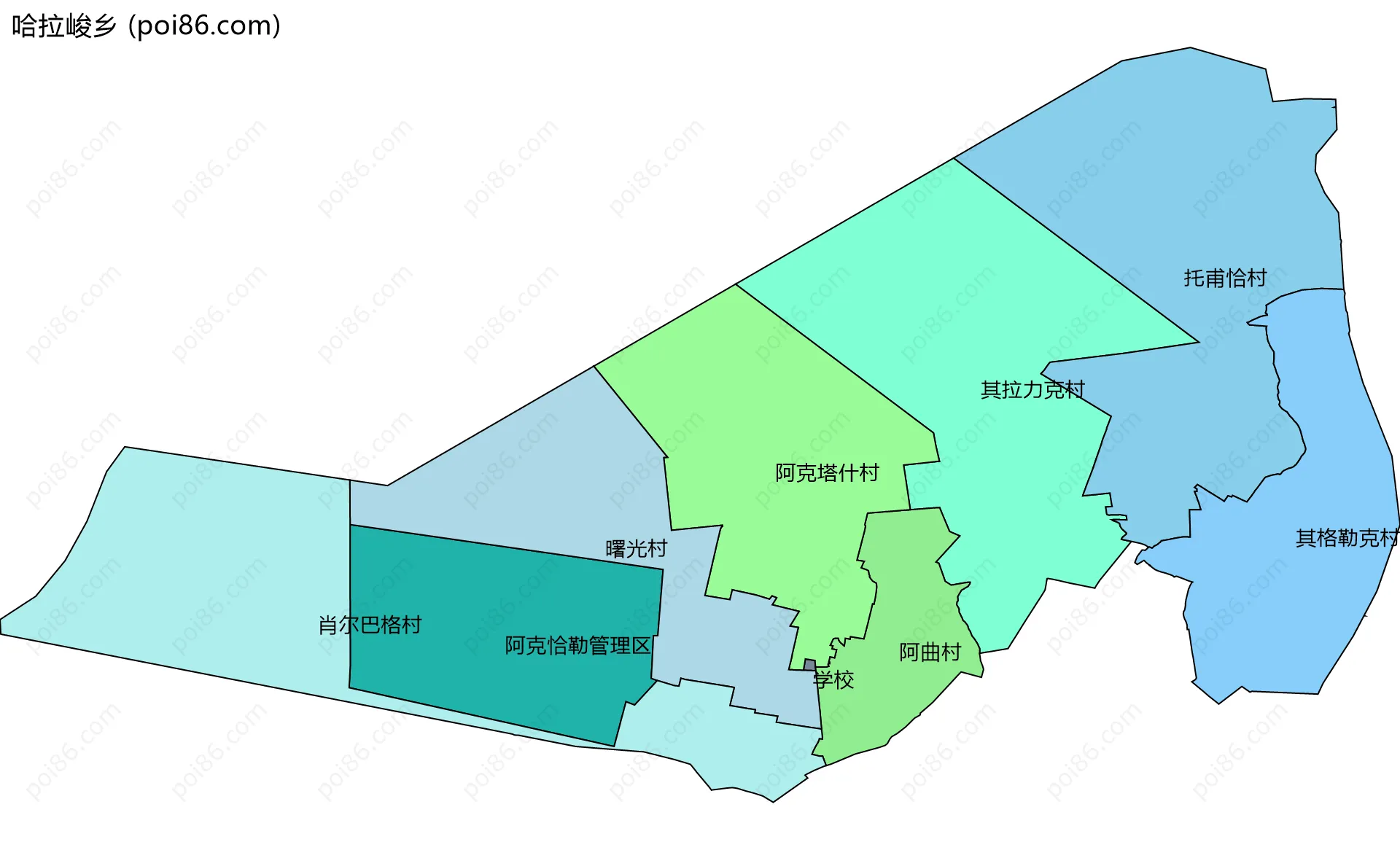 哈拉峻乡边界地图(五级行政区划)