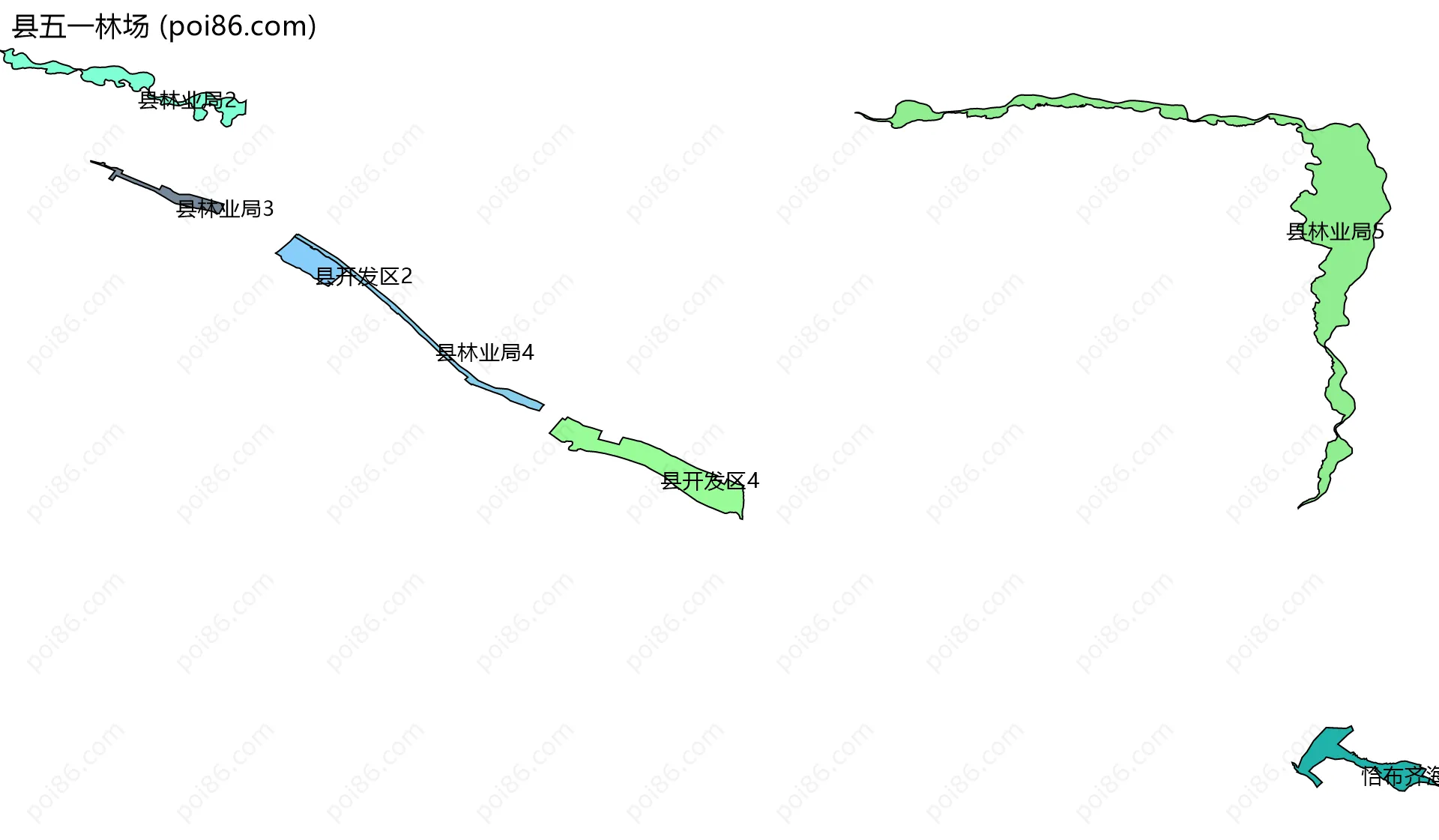 县五一林场边界地图(五级行政区划)