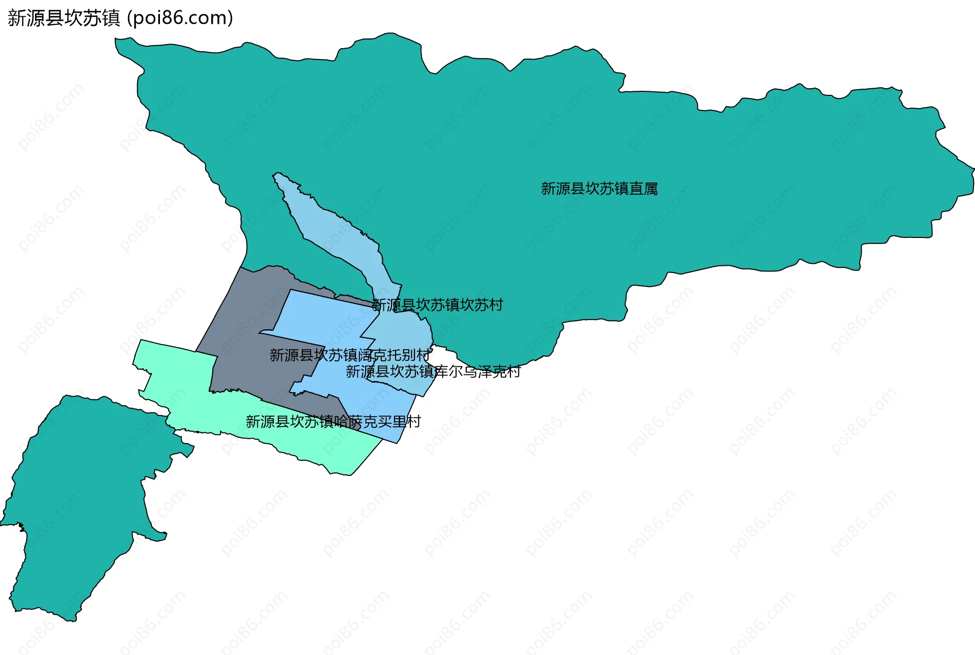 新源县坎苏镇边界地图(五级行政区划)