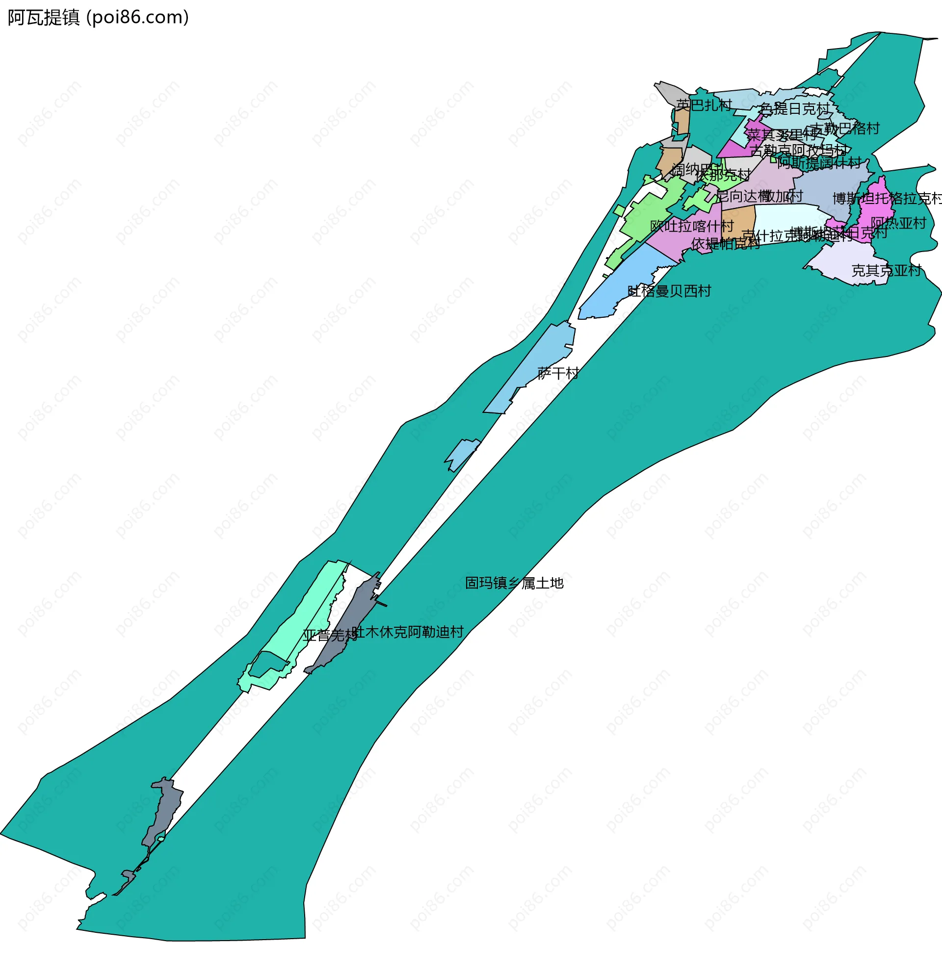 阿瓦提镇边界地图(五级行政区划)