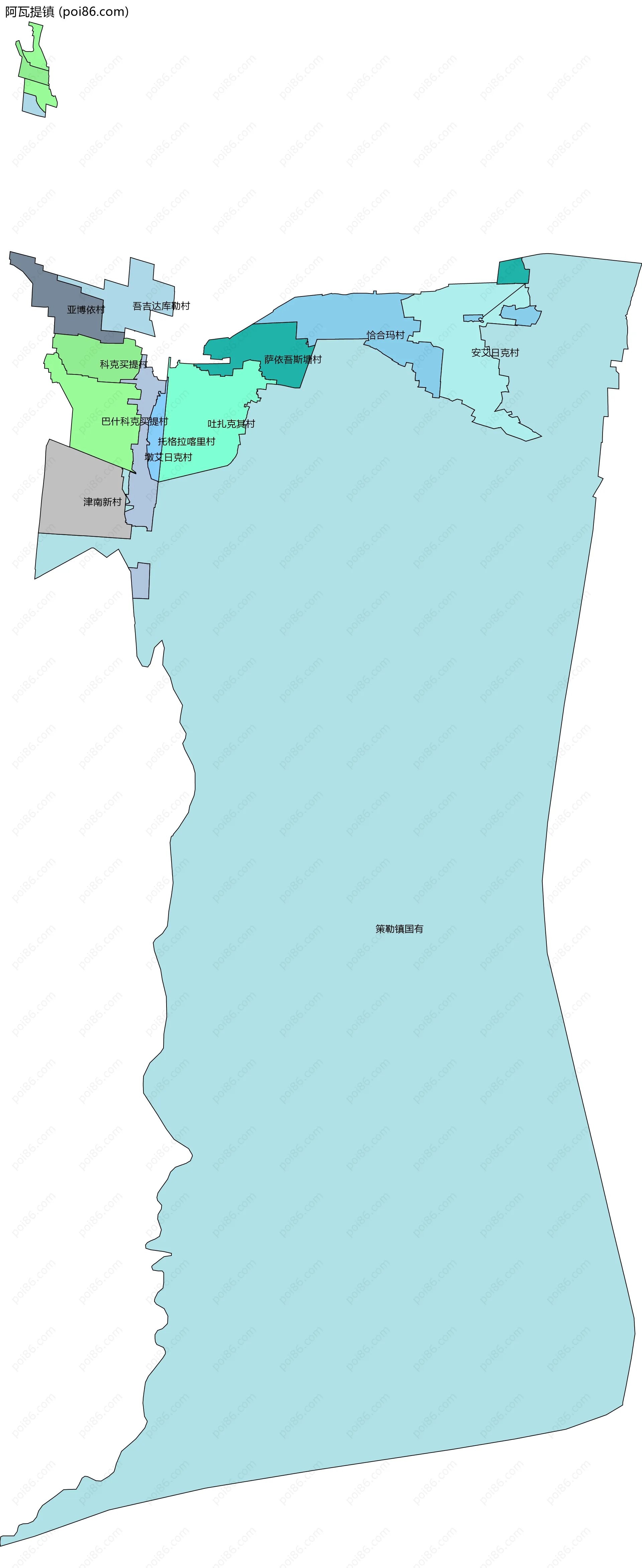 阿瓦提镇边界地图(五级行政区划)