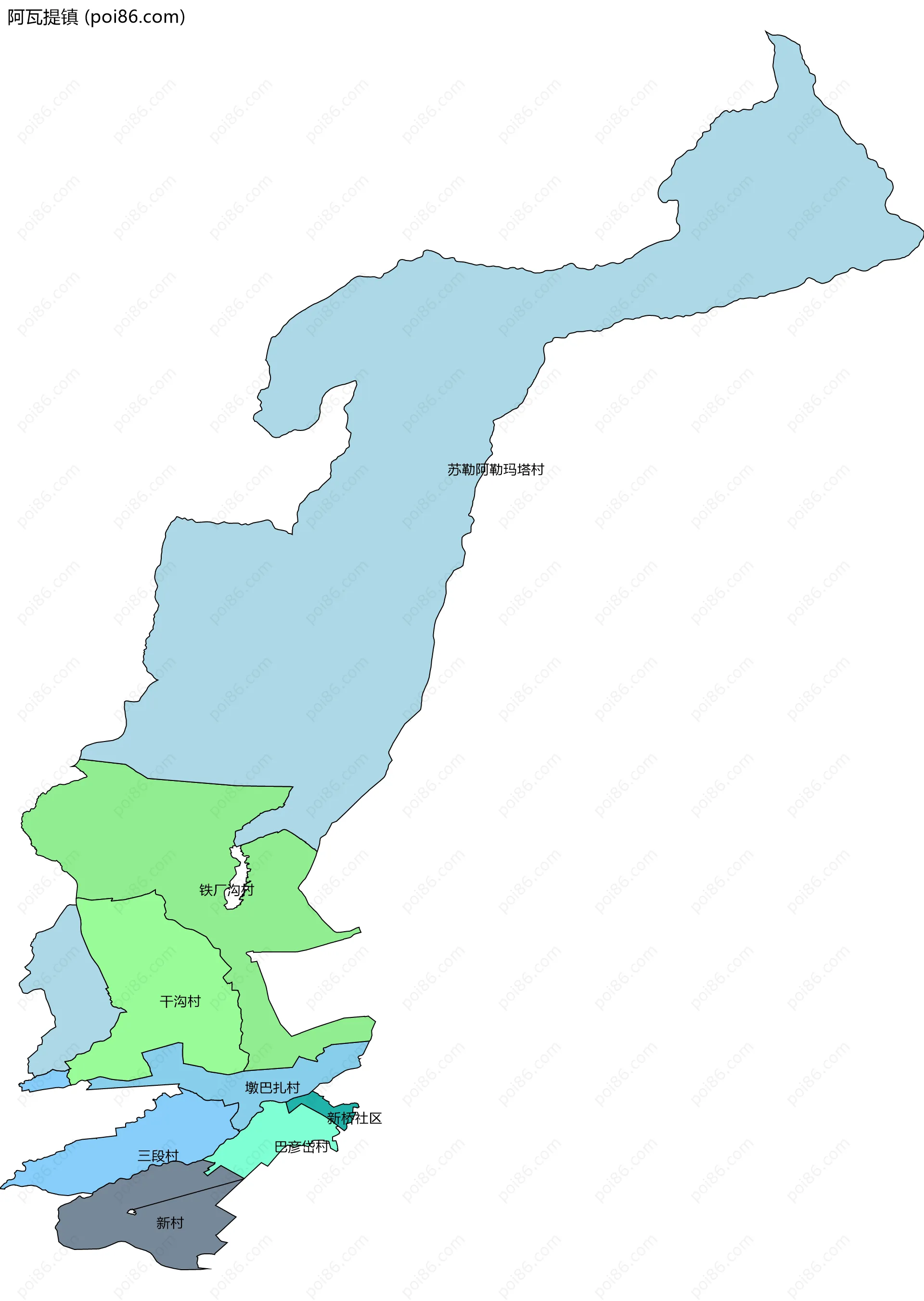 阿瓦提镇边界地图(五级行政区划)