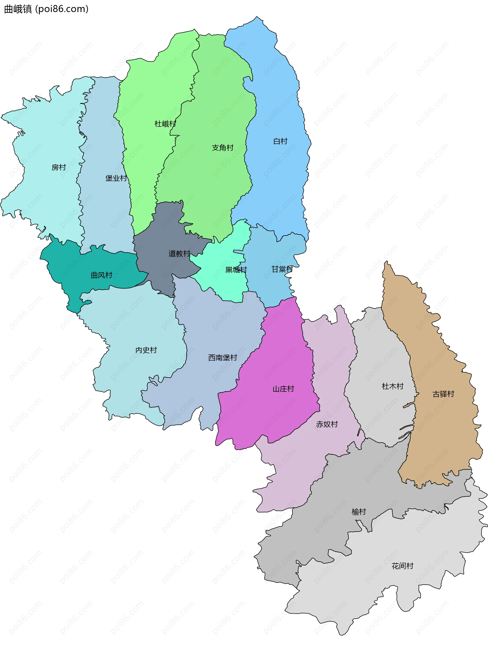 曲峨镇边界地图(五级行政区划)