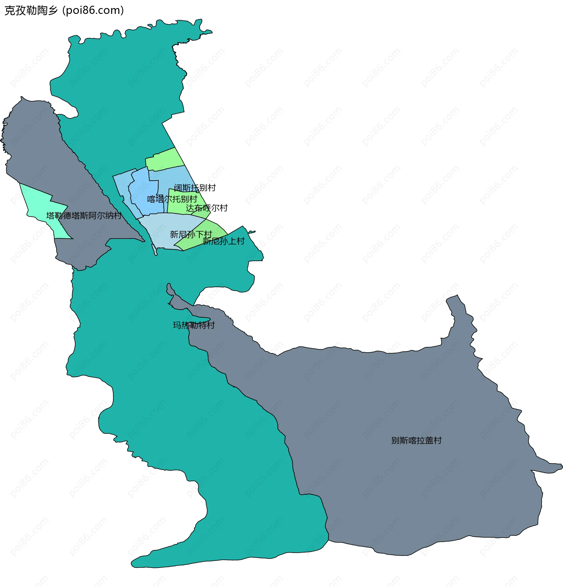 克孜勒陶乡边界地图(五级行政区划)