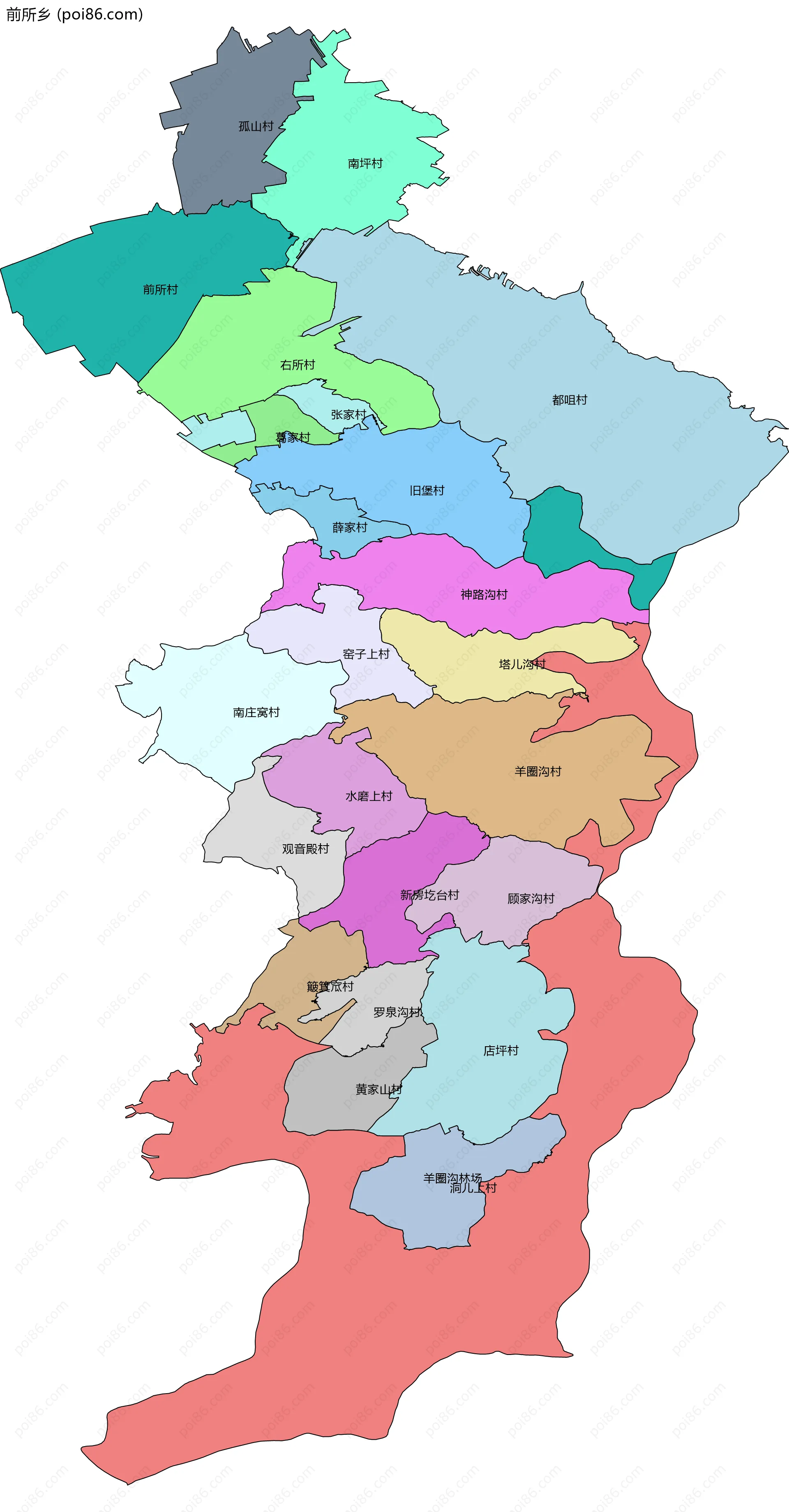 前所乡边界地图(五级行政区划)