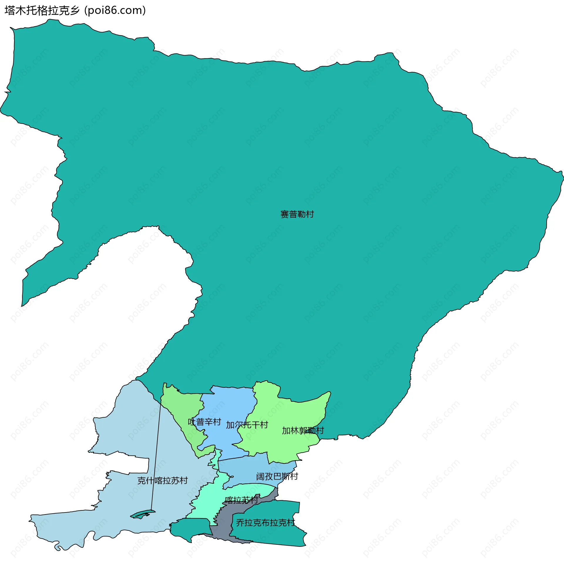 塔木托格拉克乡边界地图(五级行政区划)
