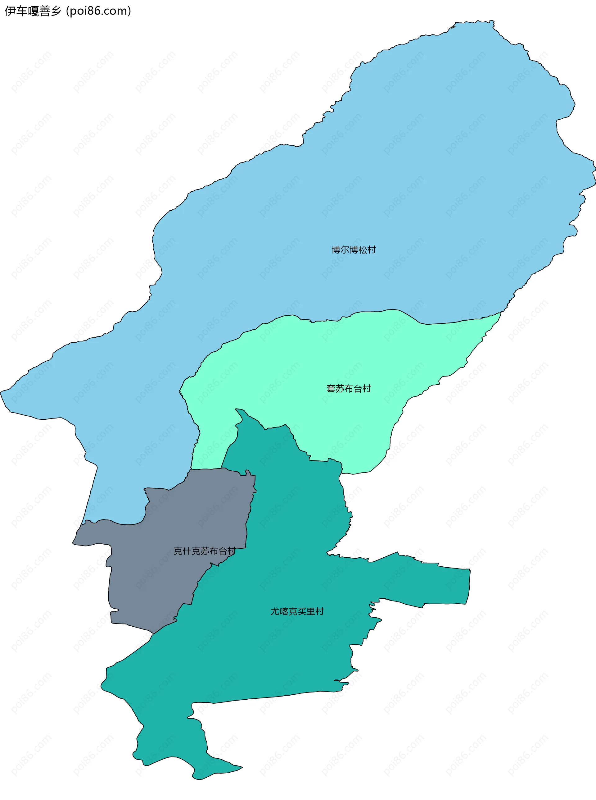 伊车嘎善乡边界地图(五级行政区划)