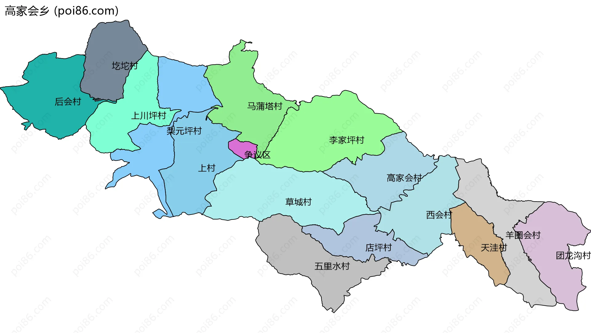 高家会乡边界地图(五级行政区划)