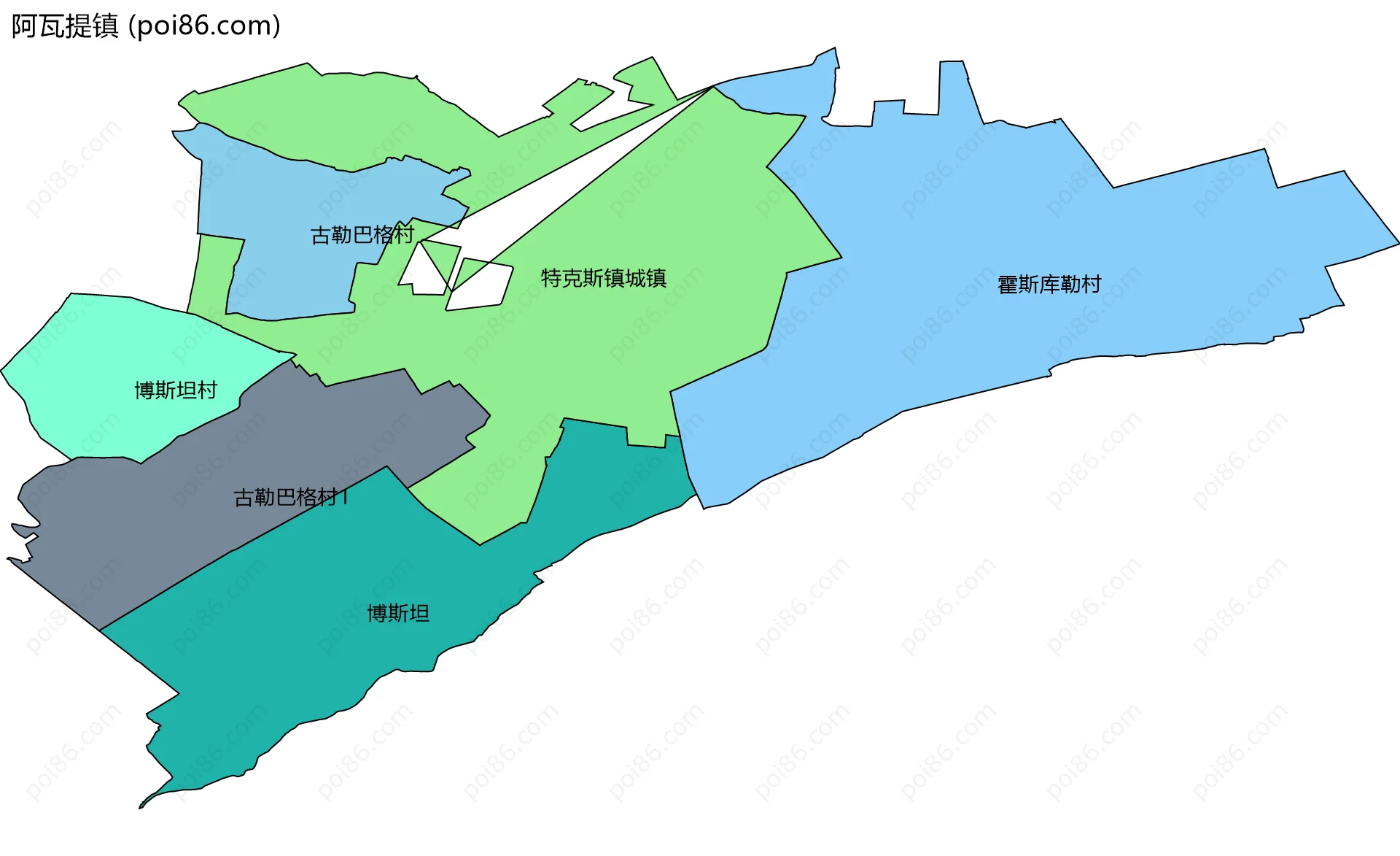 阿瓦提镇边界地图(五级行政区划)
