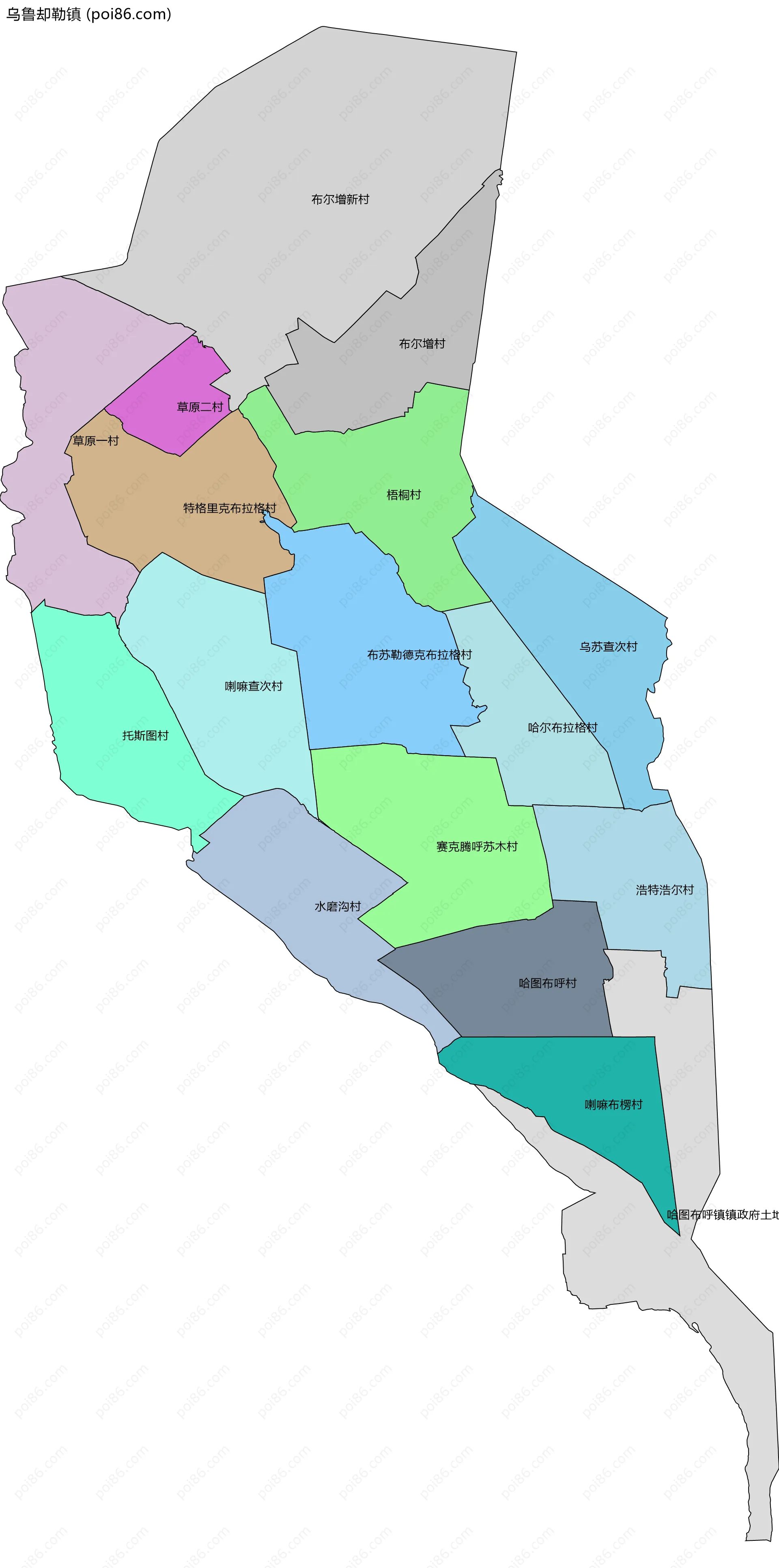 乌鲁却勒镇边界地图(五级行政区划)