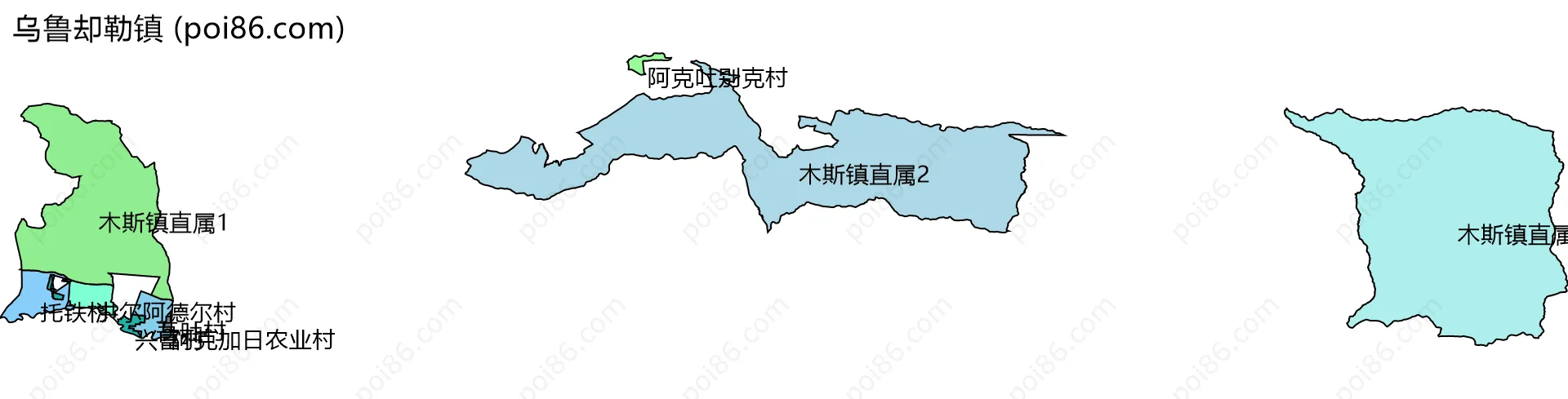乌鲁却勒镇边界地图(五级行政区划)