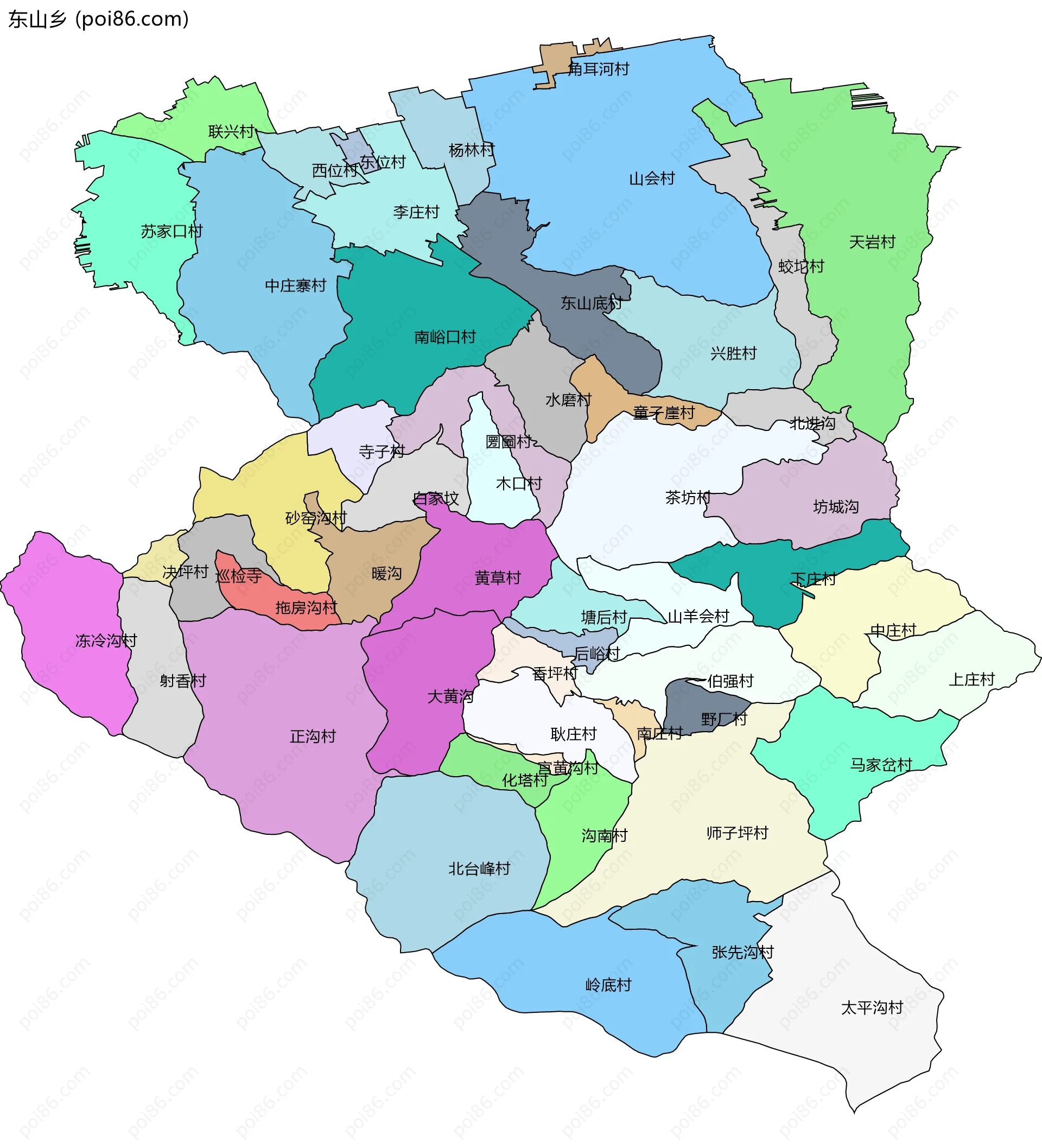 东山乡边界地图(五级行政区划)