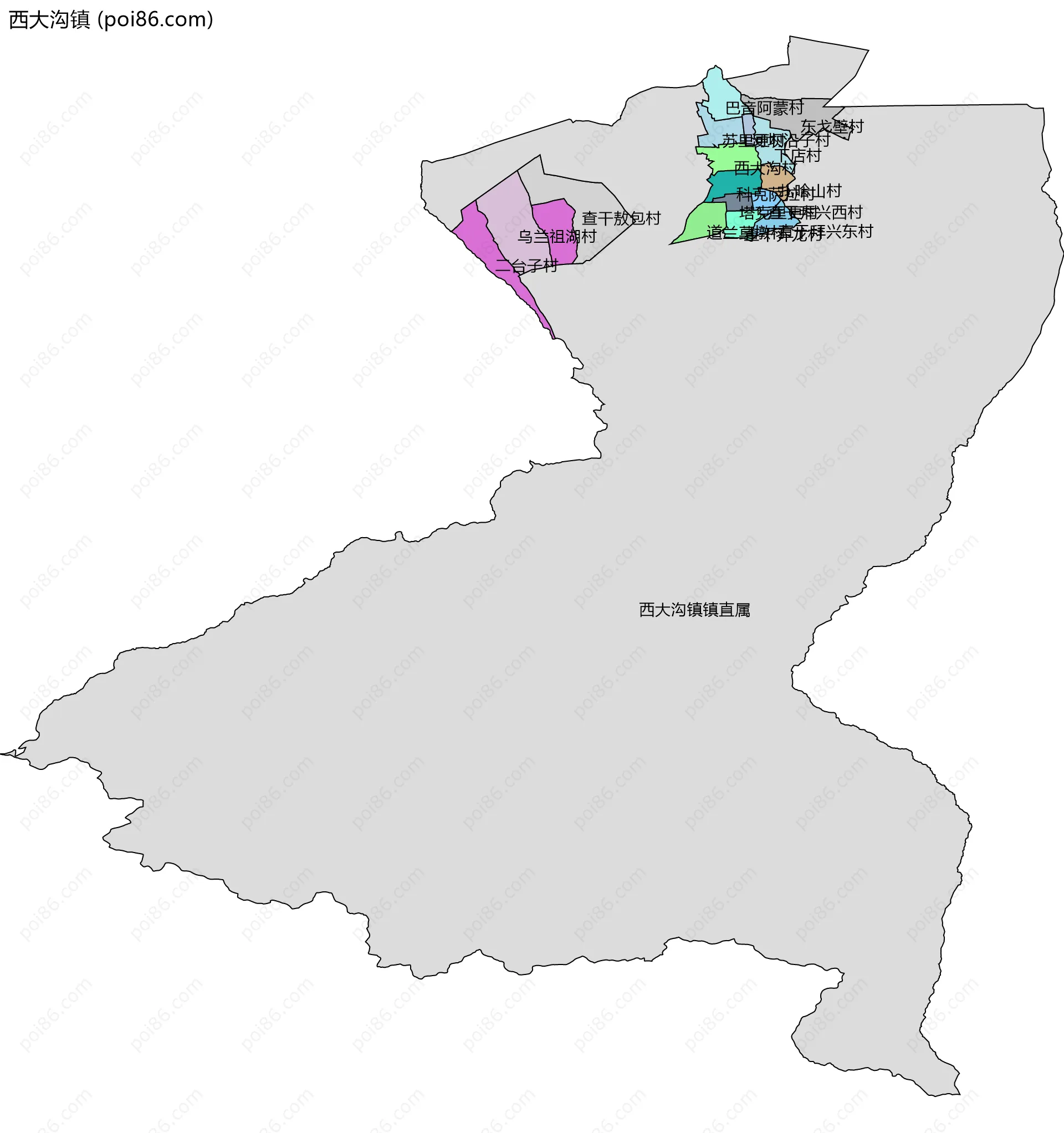 西大沟镇边界地图(五级行政区划)