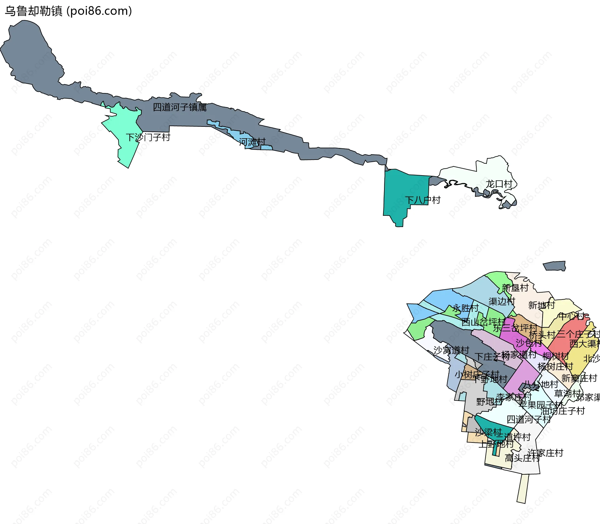 乌鲁却勒镇边界地图(五级行政区划)