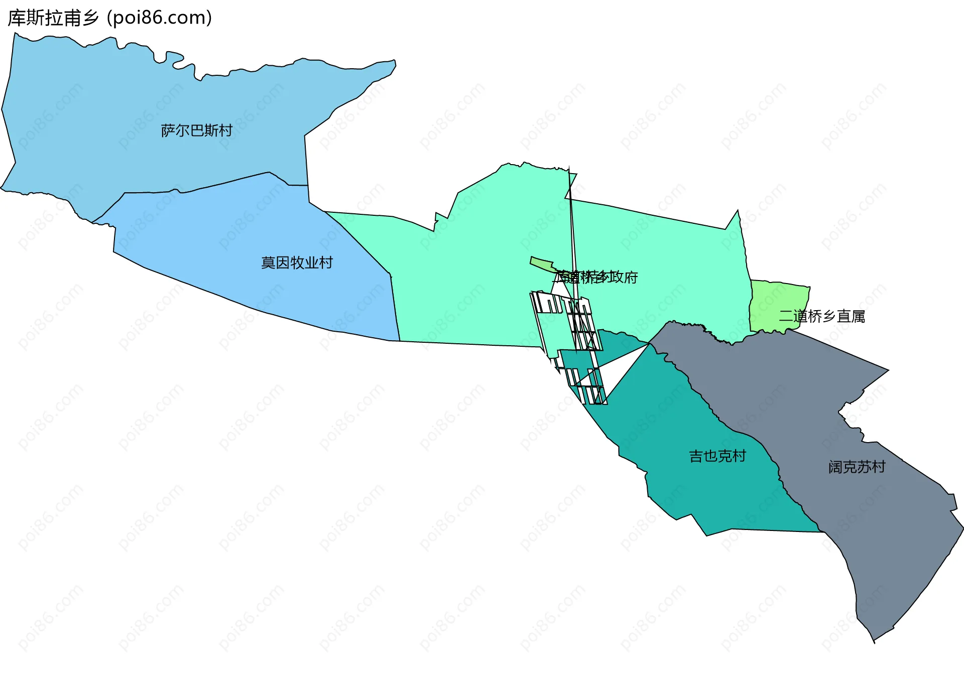 库斯拉甫乡边界地图(五级行政区划)