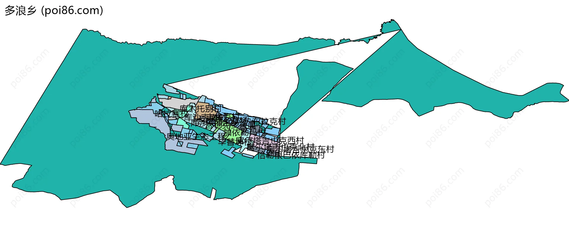多浪乡边界地图(五级行政区划)