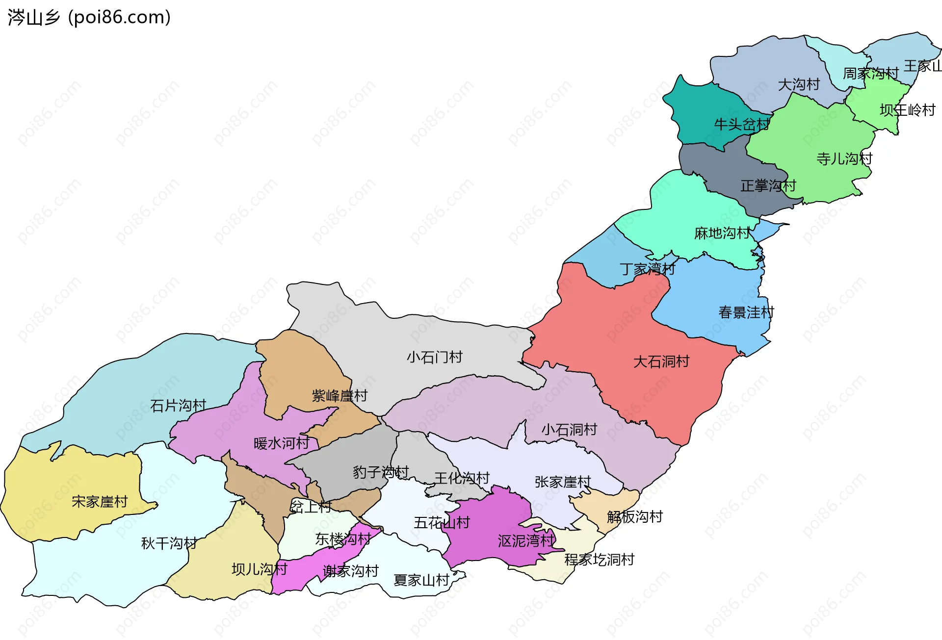 涔山乡边界地图(五级行政区划)