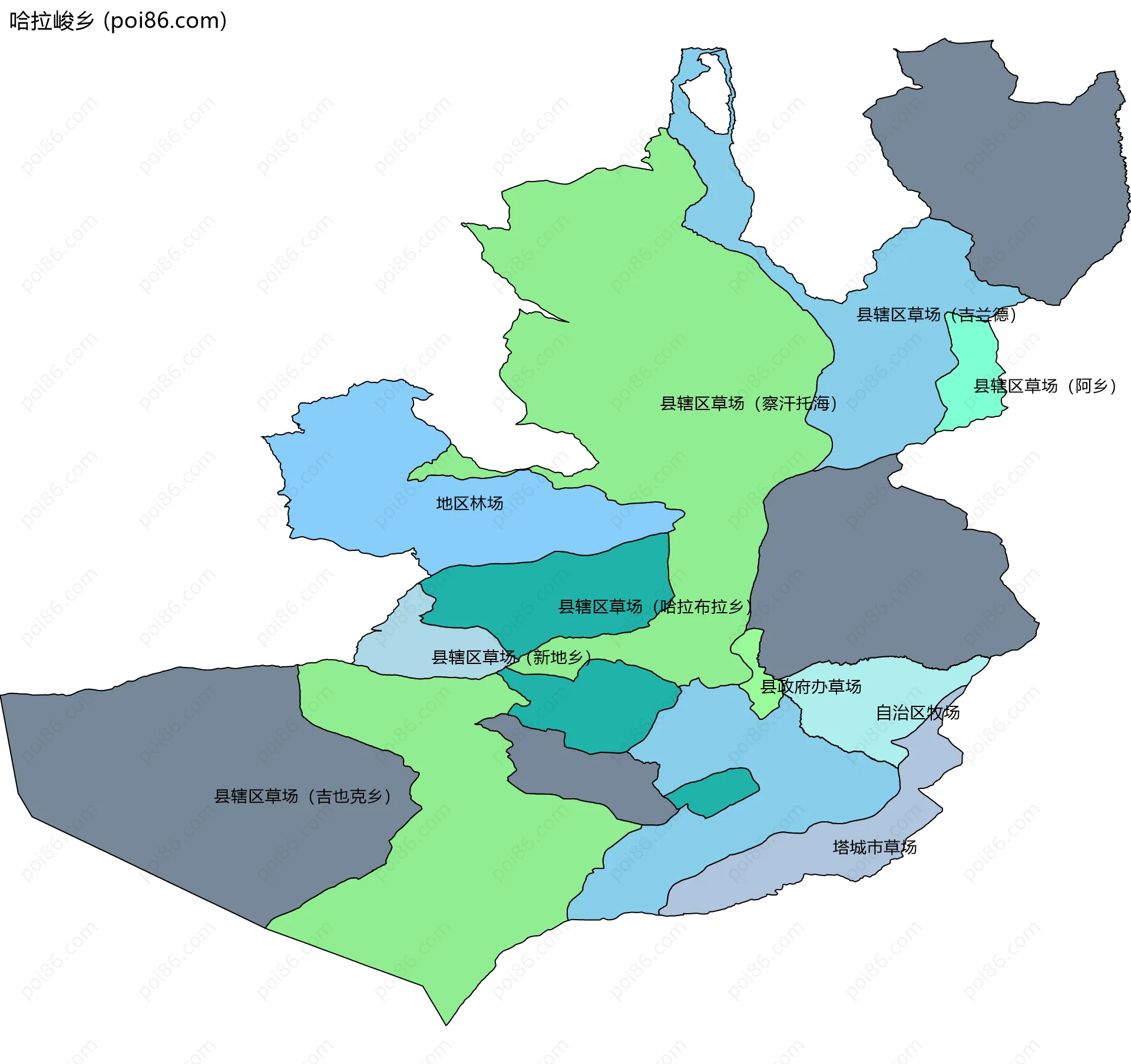 哈拉峻乡边界地图(五级行政区划)