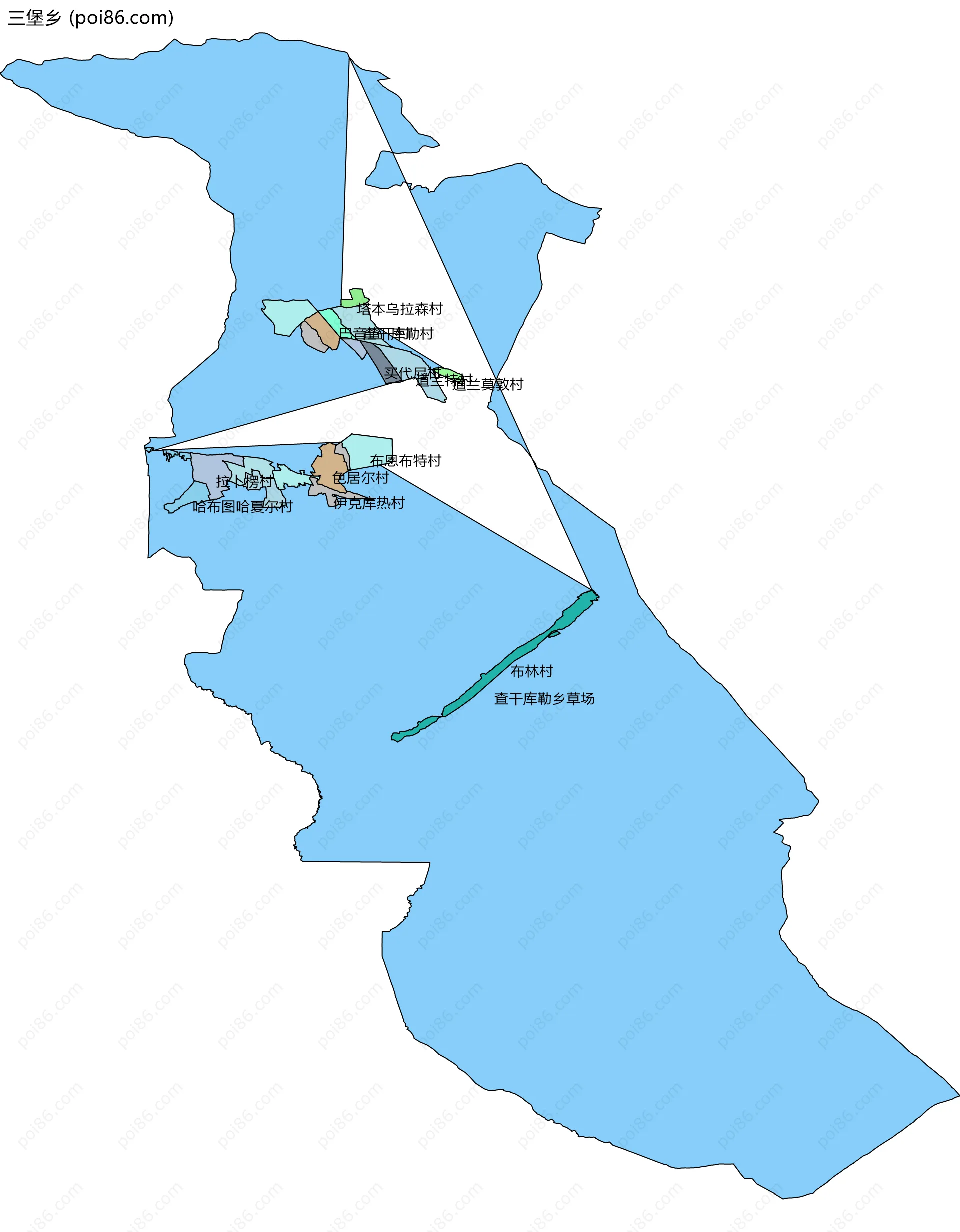 三堡乡边界地图(五级行政区划)