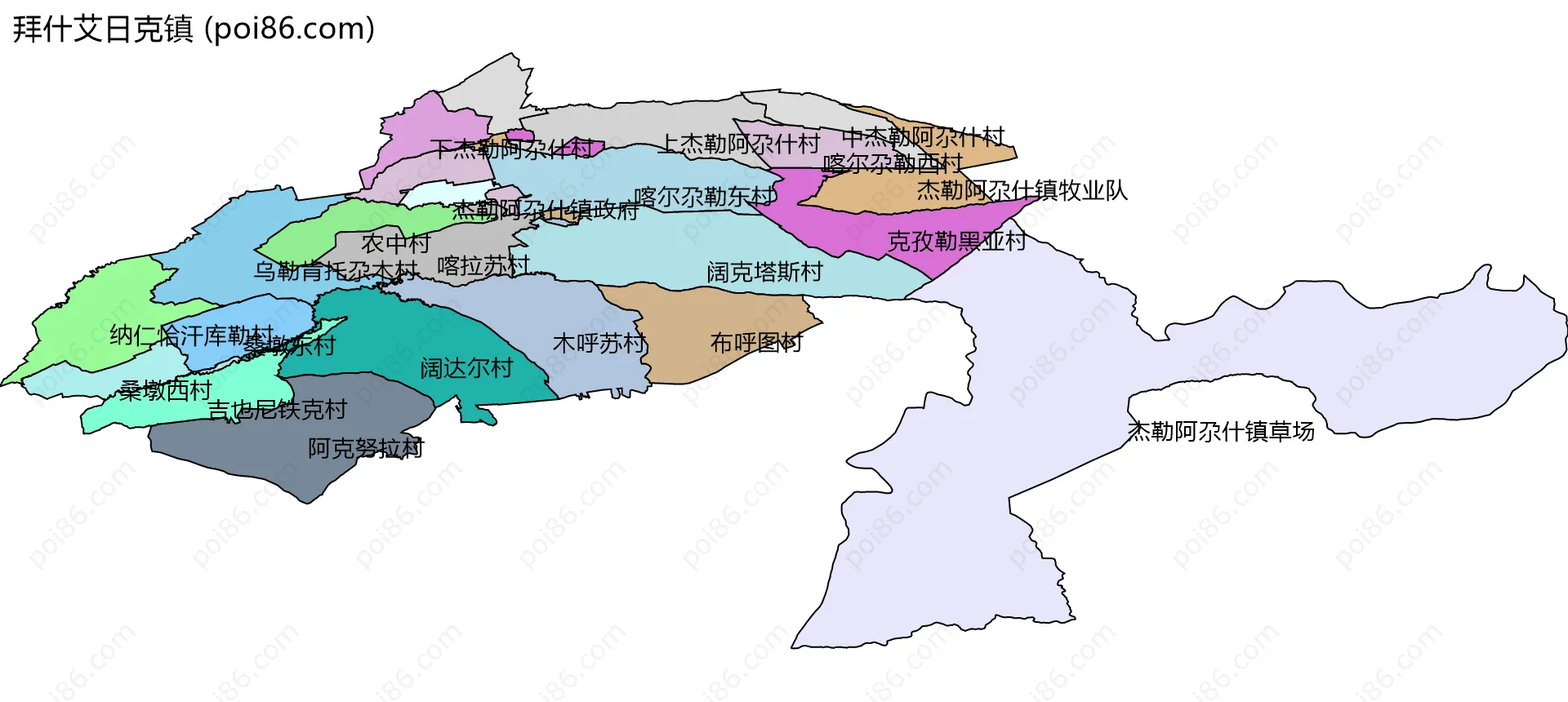 拜什艾日克镇边界地图(五级行政区划)