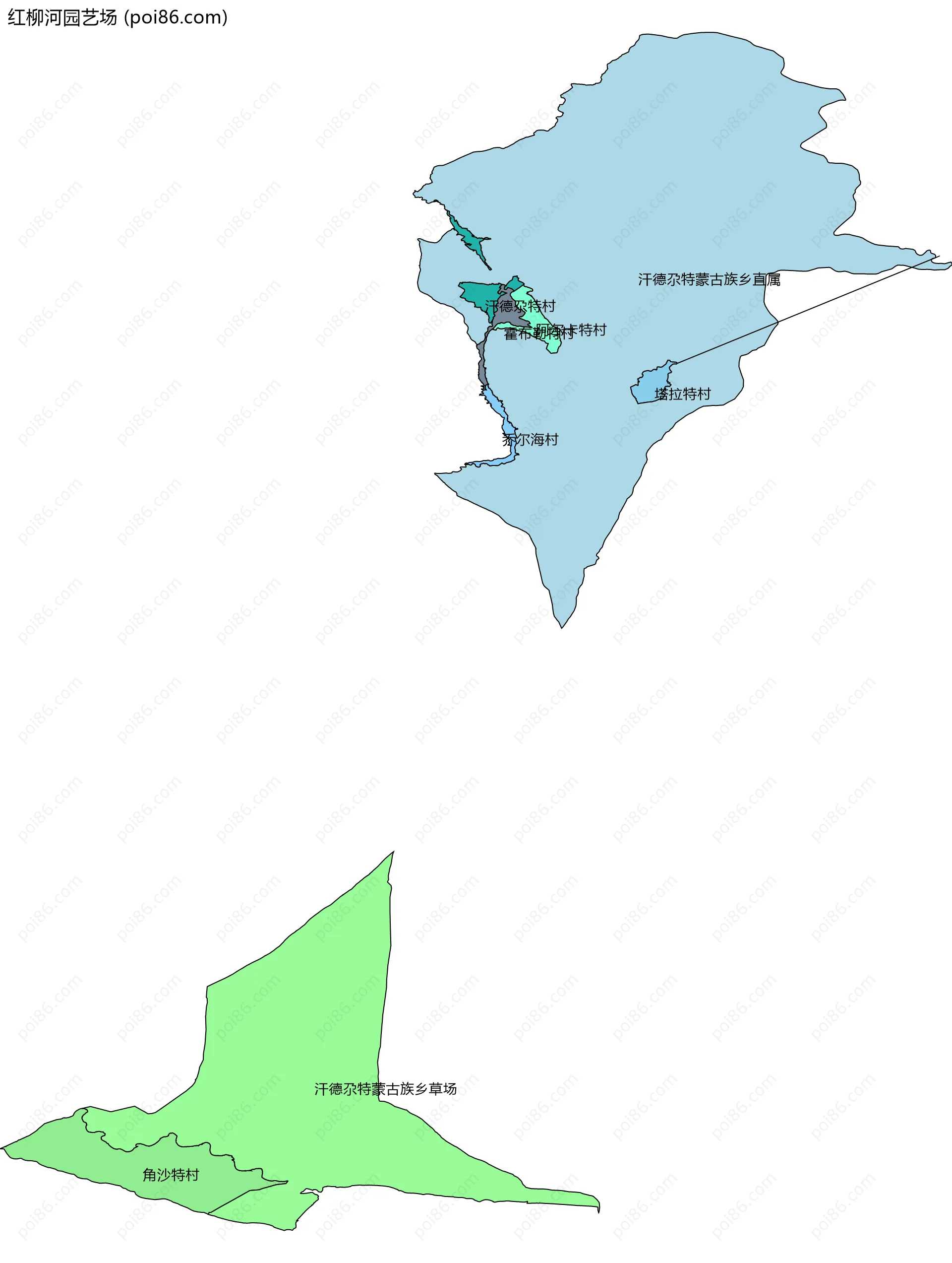 红柳河园艺场边界地图(五级行政区划)