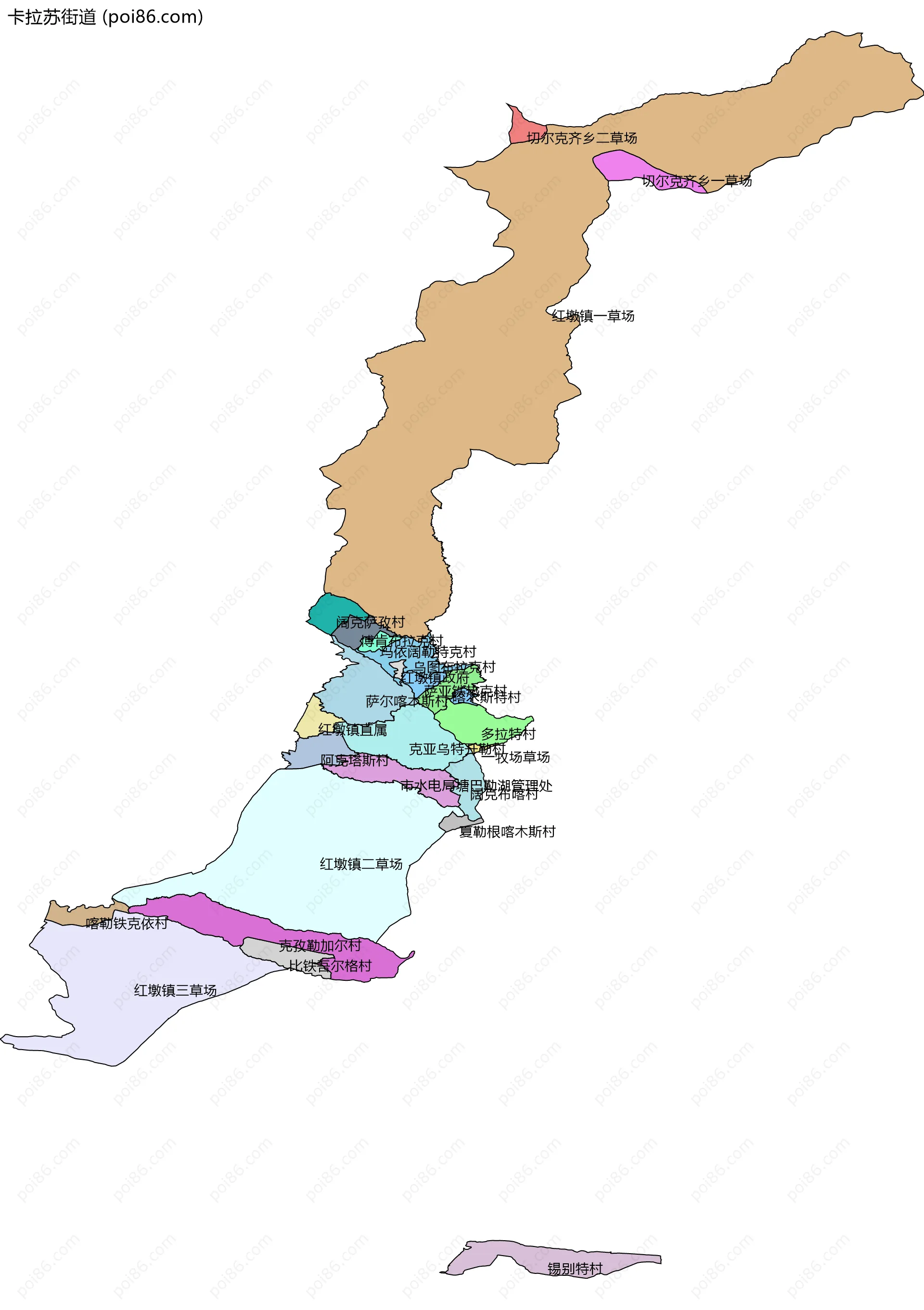 卡拉苏街道边界地图(五级行政区划)