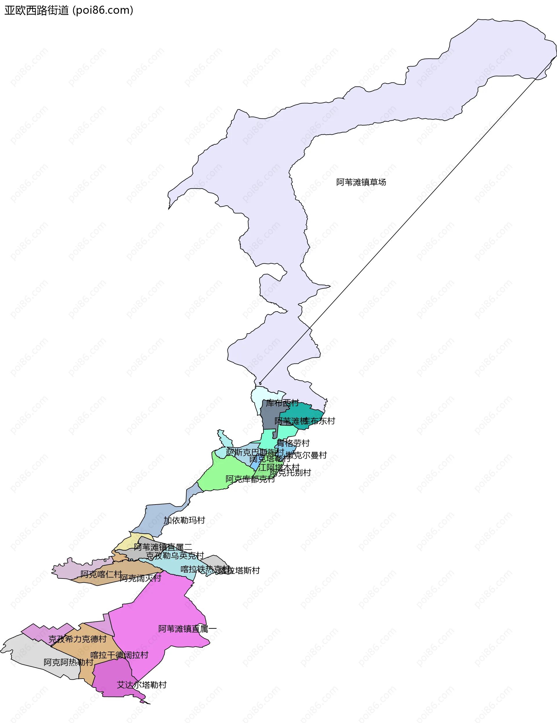 亚欧西路街道边界地图(五级行政区划)