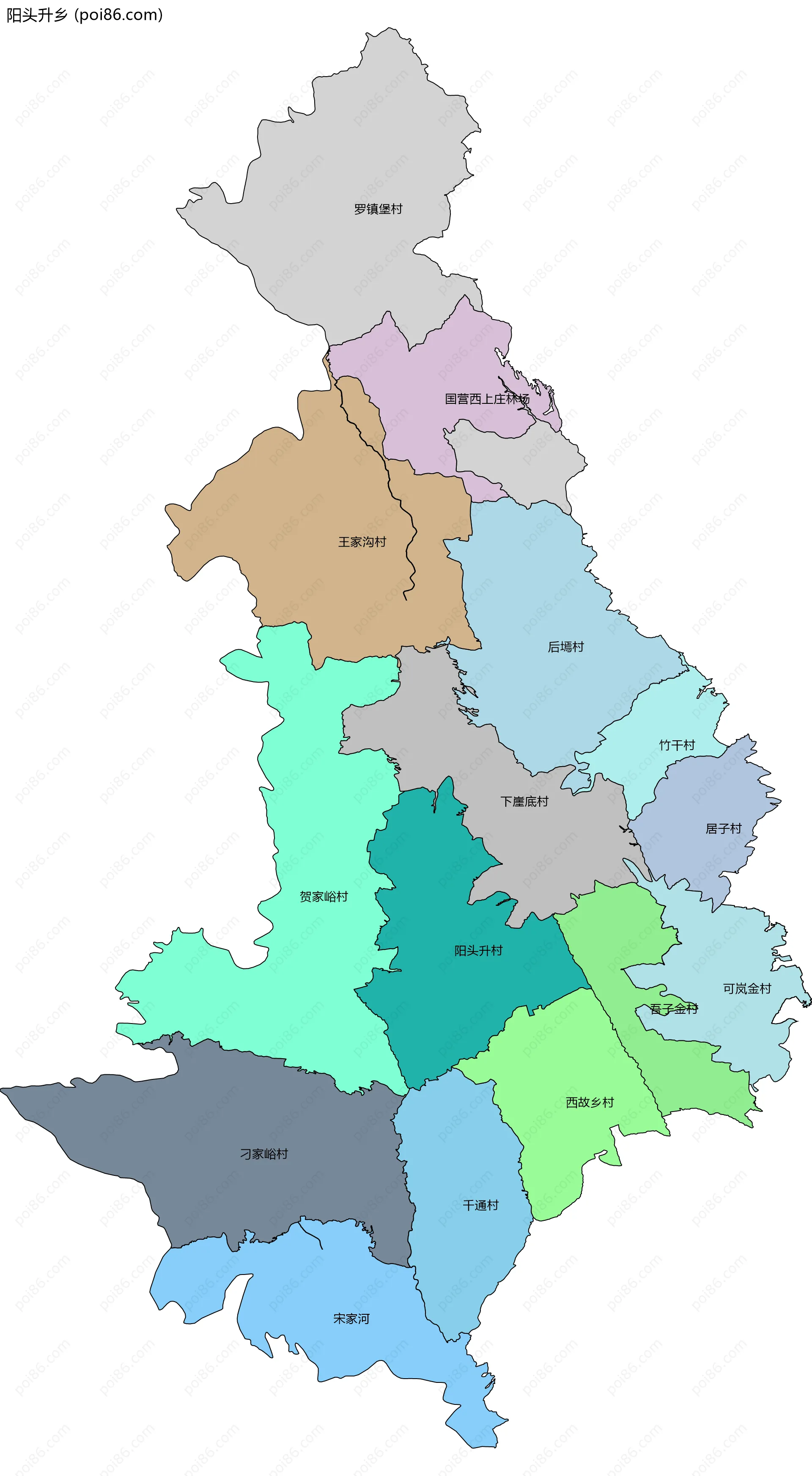 阳头升乡边界地图(五级行政区划)