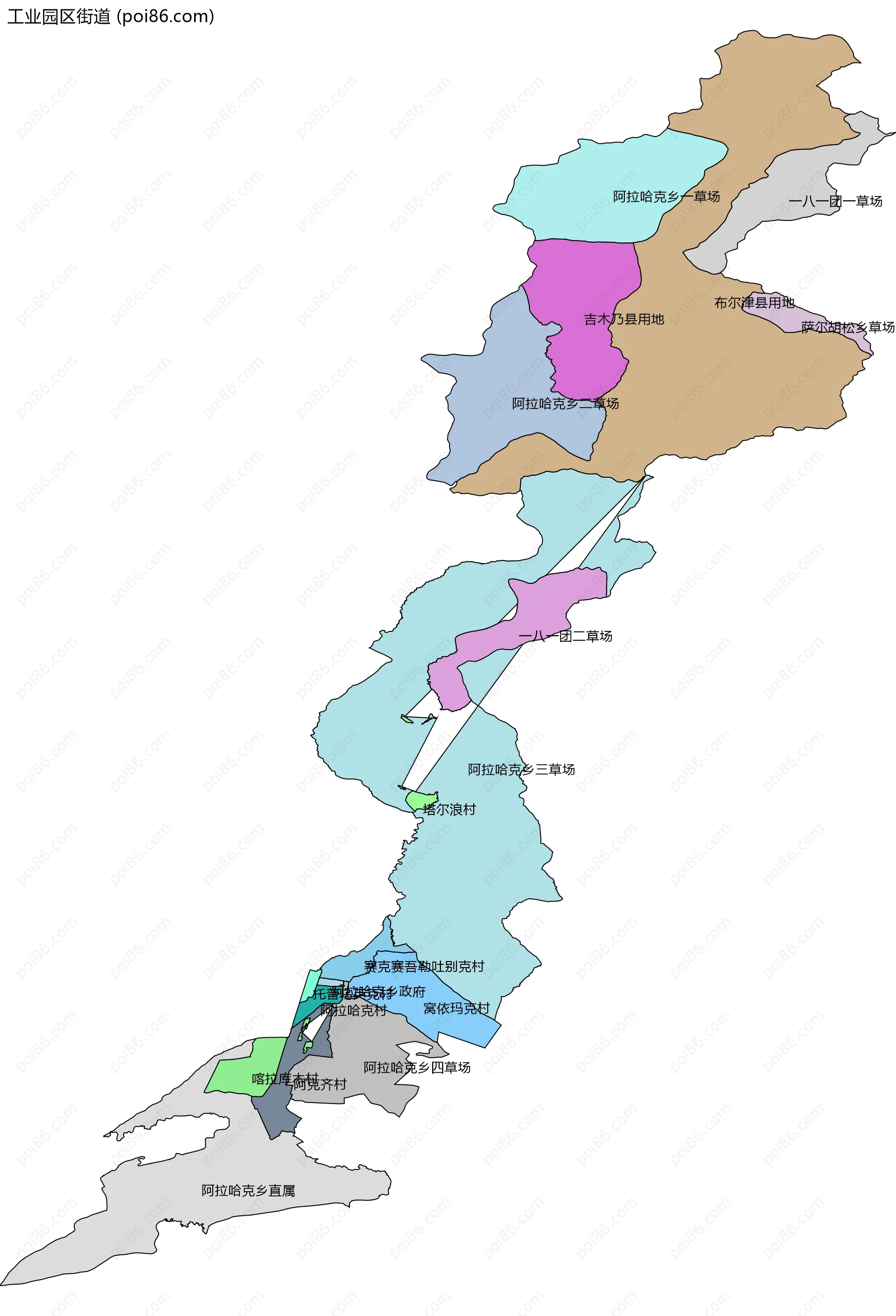 工业园区街道边界地图(五级行政区划)