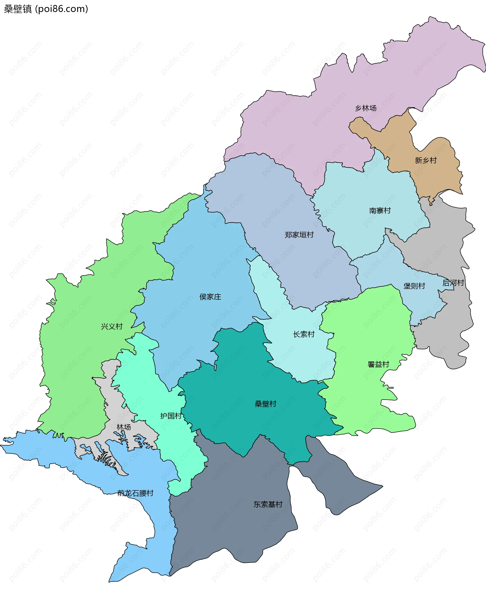 桑壁镇边界地图(五级行政区划)