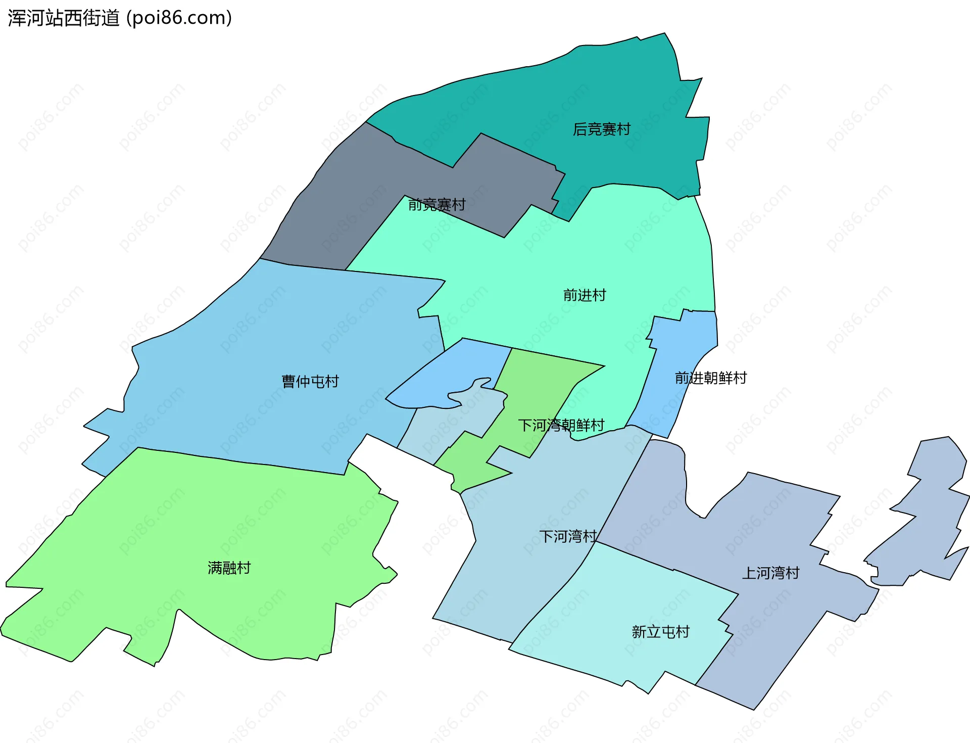 浑河站西街道边界地图(五级行政区划)