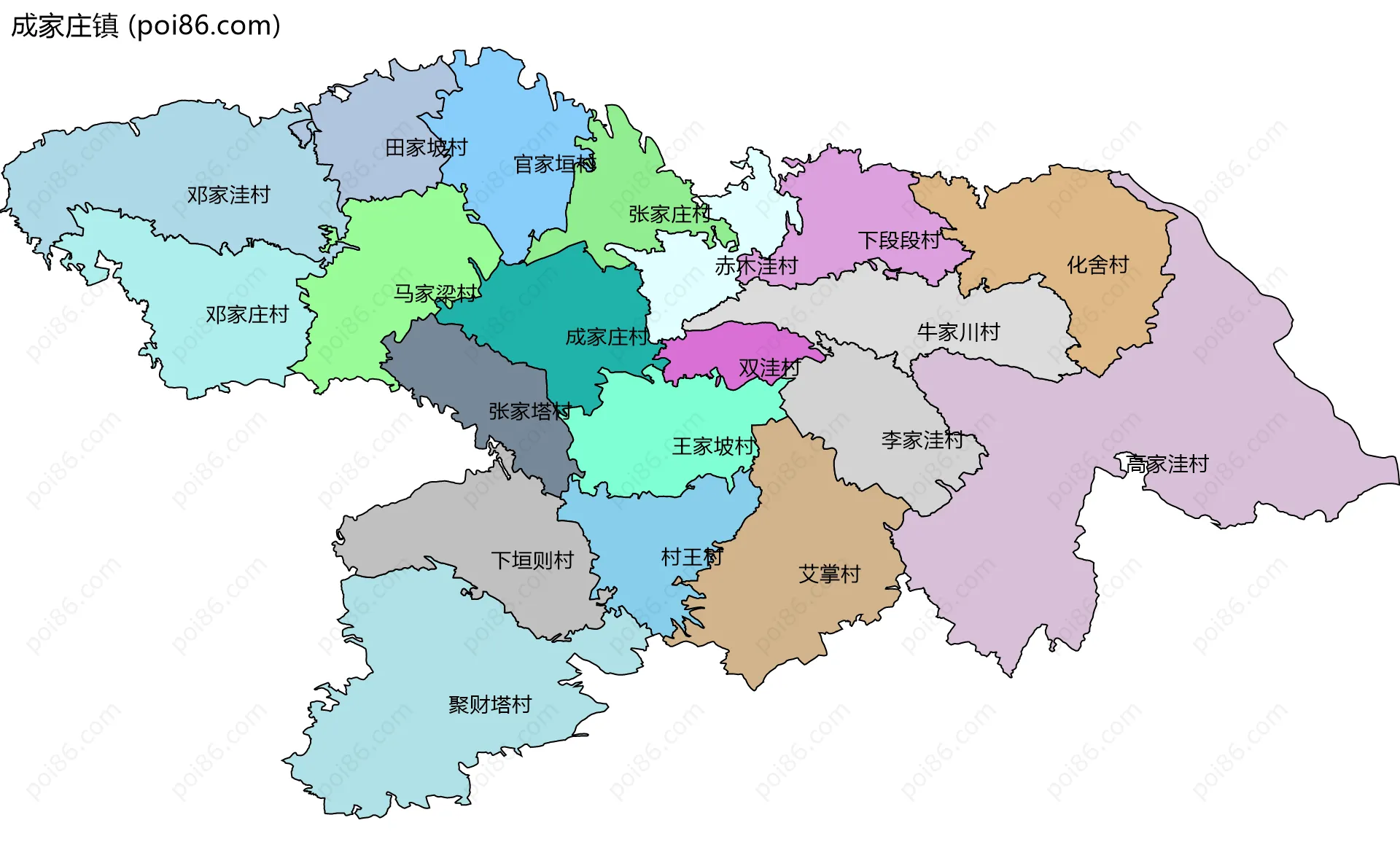 成家庄镇边界地图(五级行政区划)