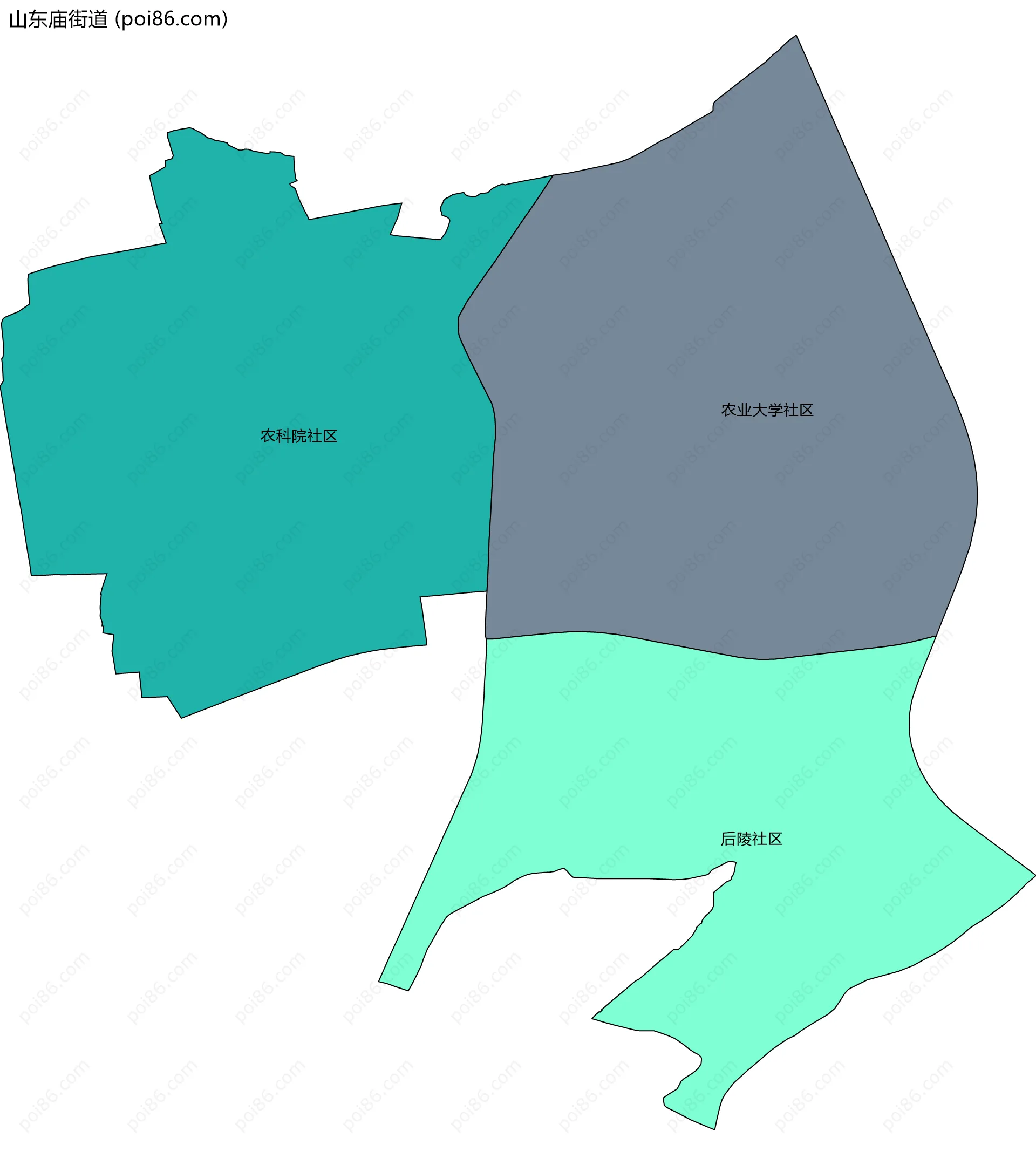 山东庙街道边界地图(五级行政区划)