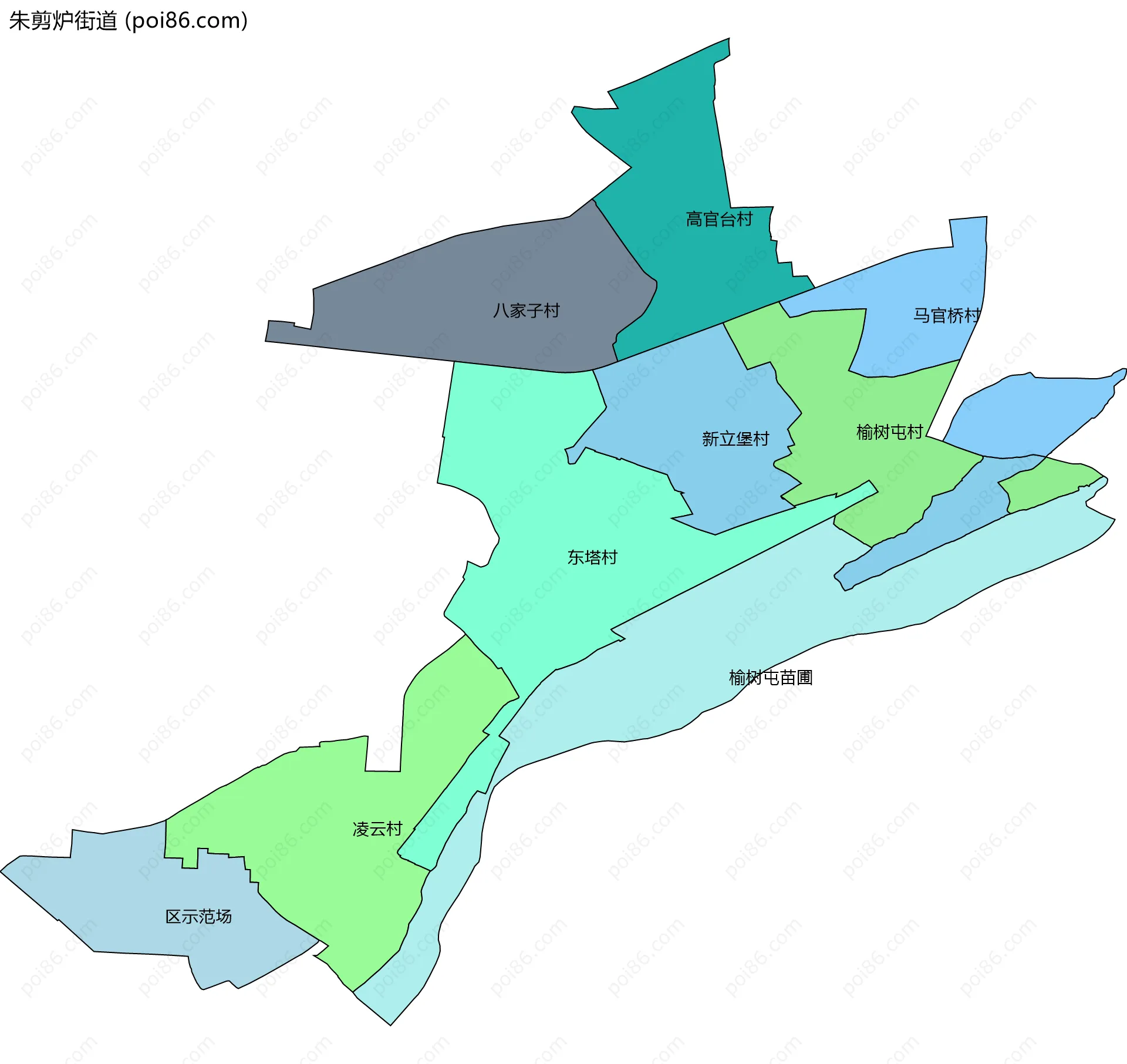 朱剪炉街道边界地图(五级行政区划)