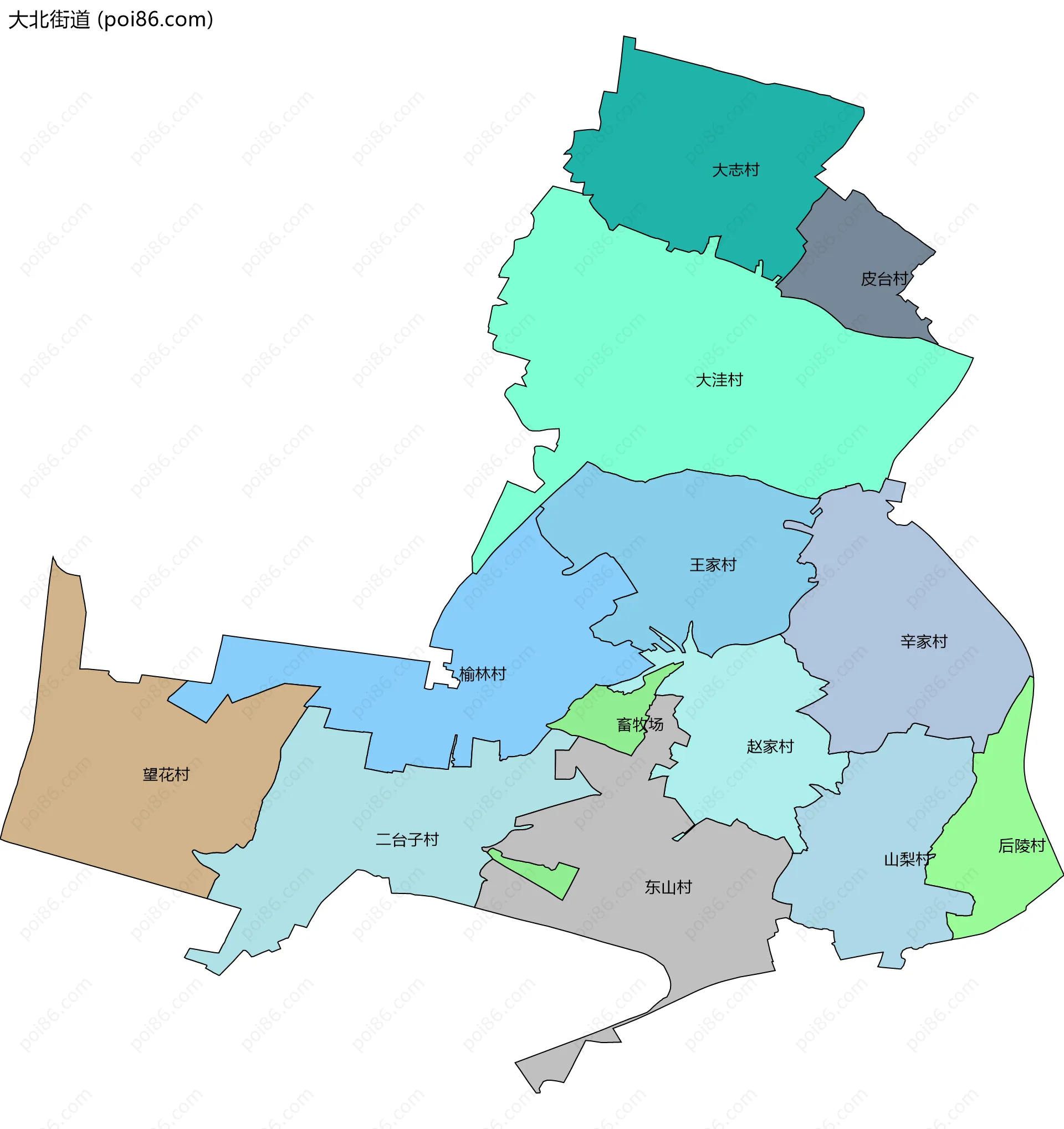 大北街道边界地图(五级行政区划)