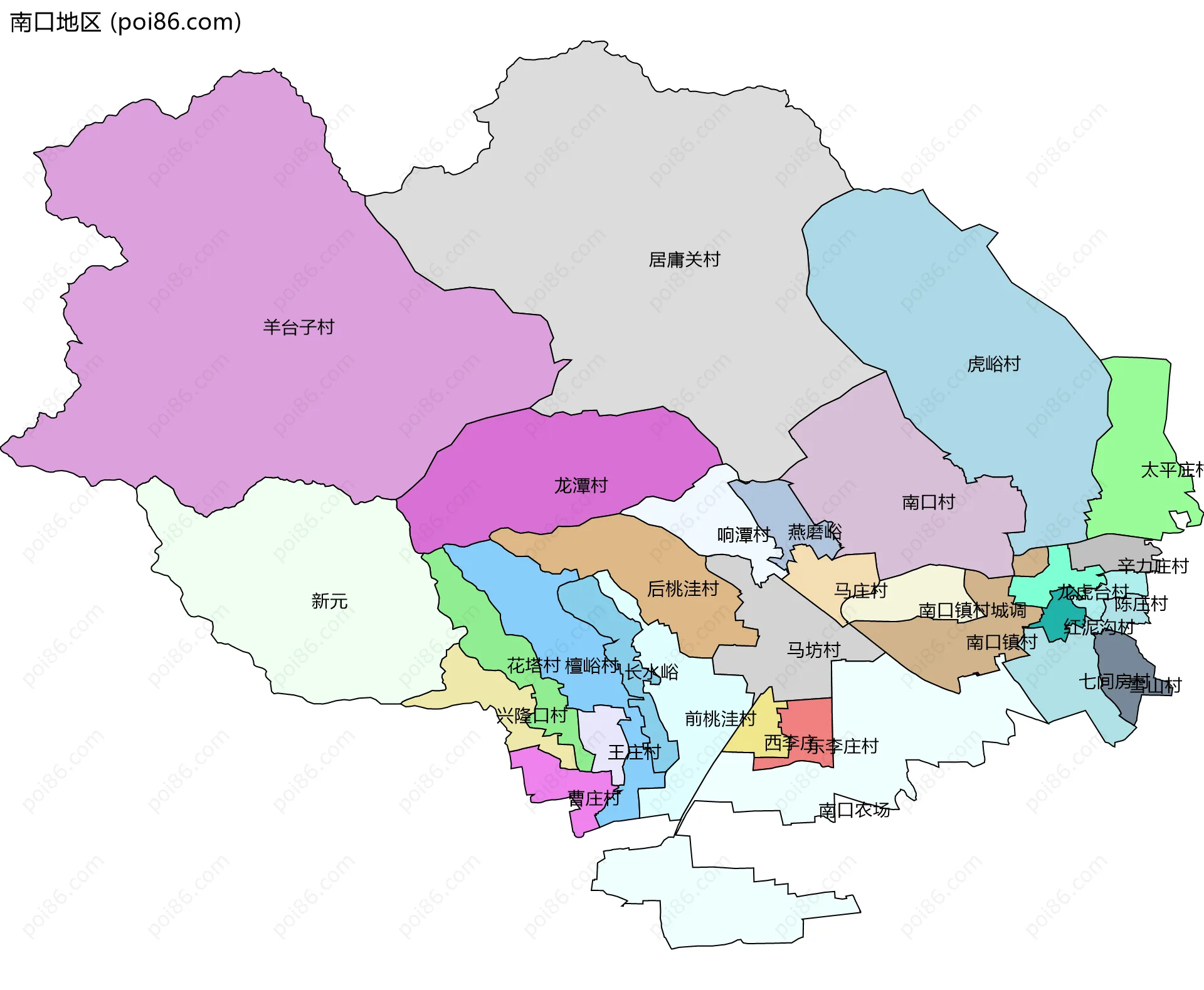 南口地区边界地图(五级行政区划)
