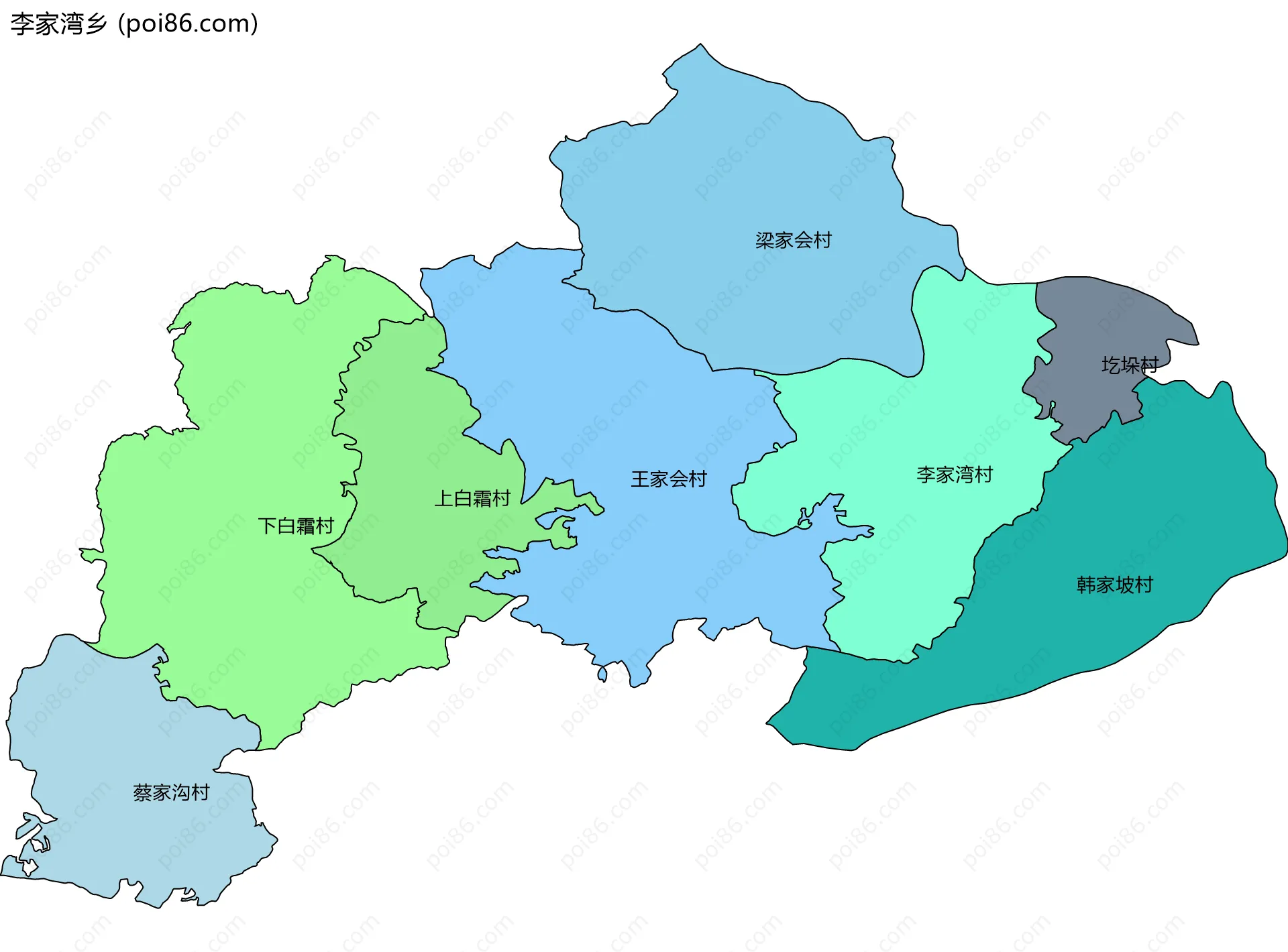 李家湾乡边界地图(五级行政区划)