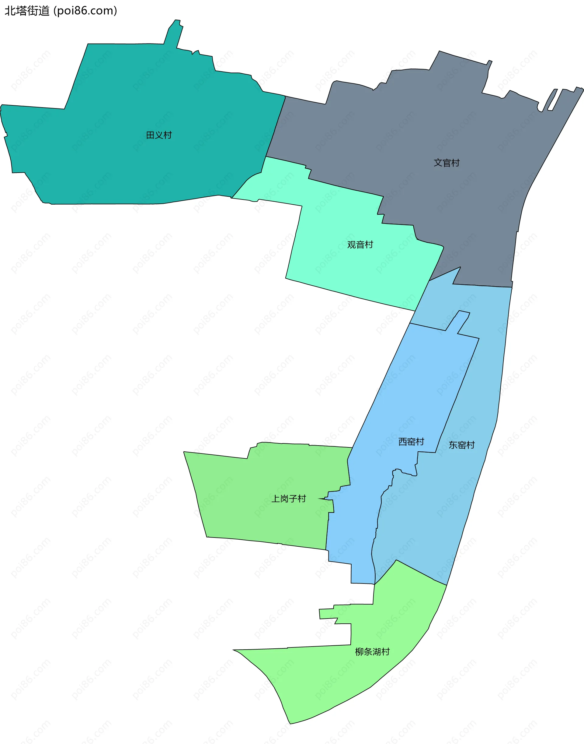 北塔街道边界地图(五级行政区划)