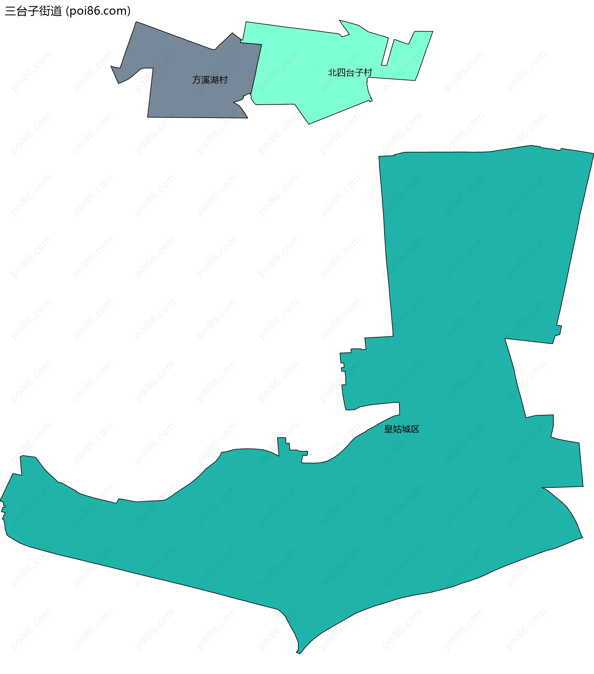 三台子街道边界地图(五级行政区划)