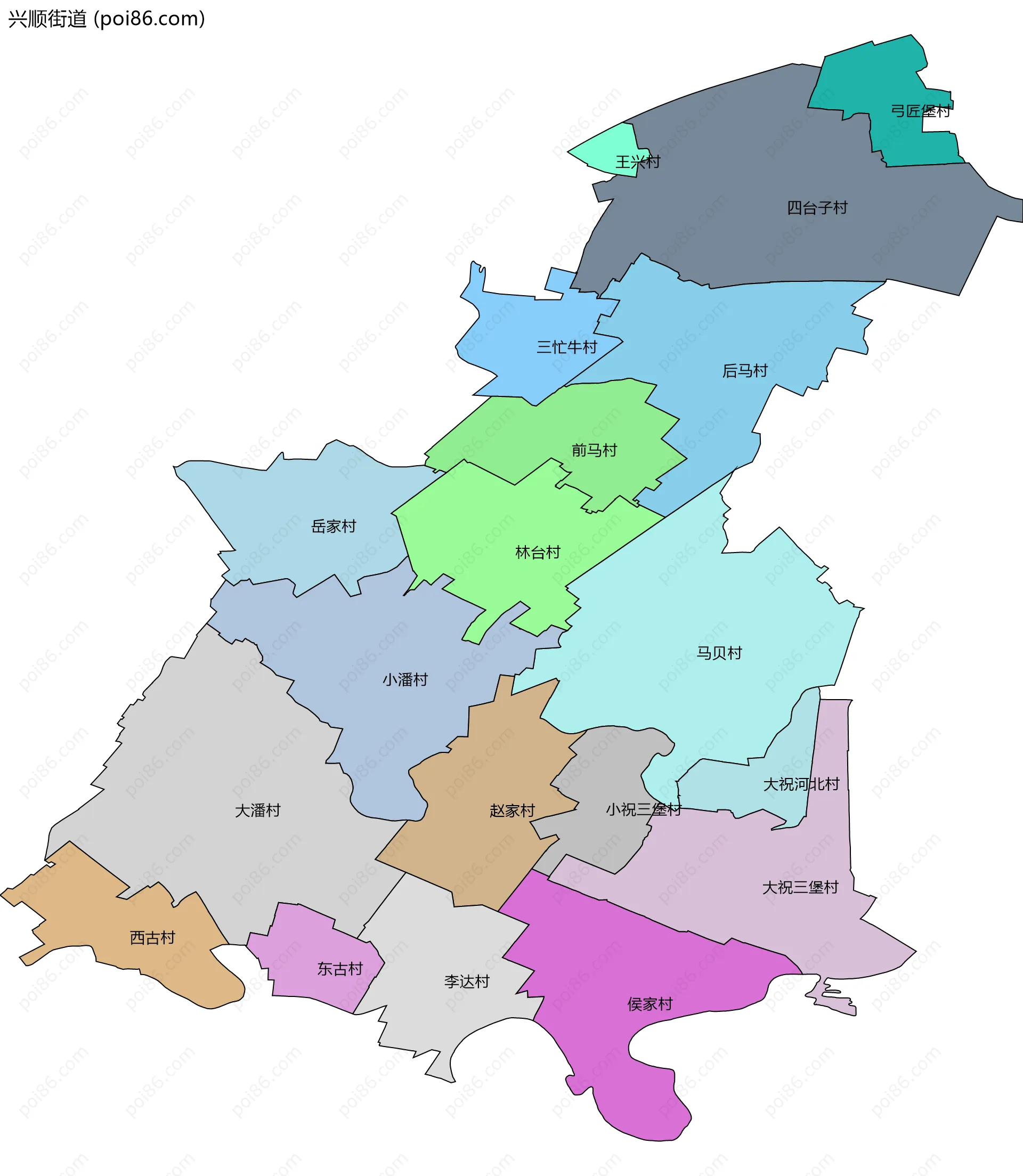 兴顺街道边界地图(五级行政区划)