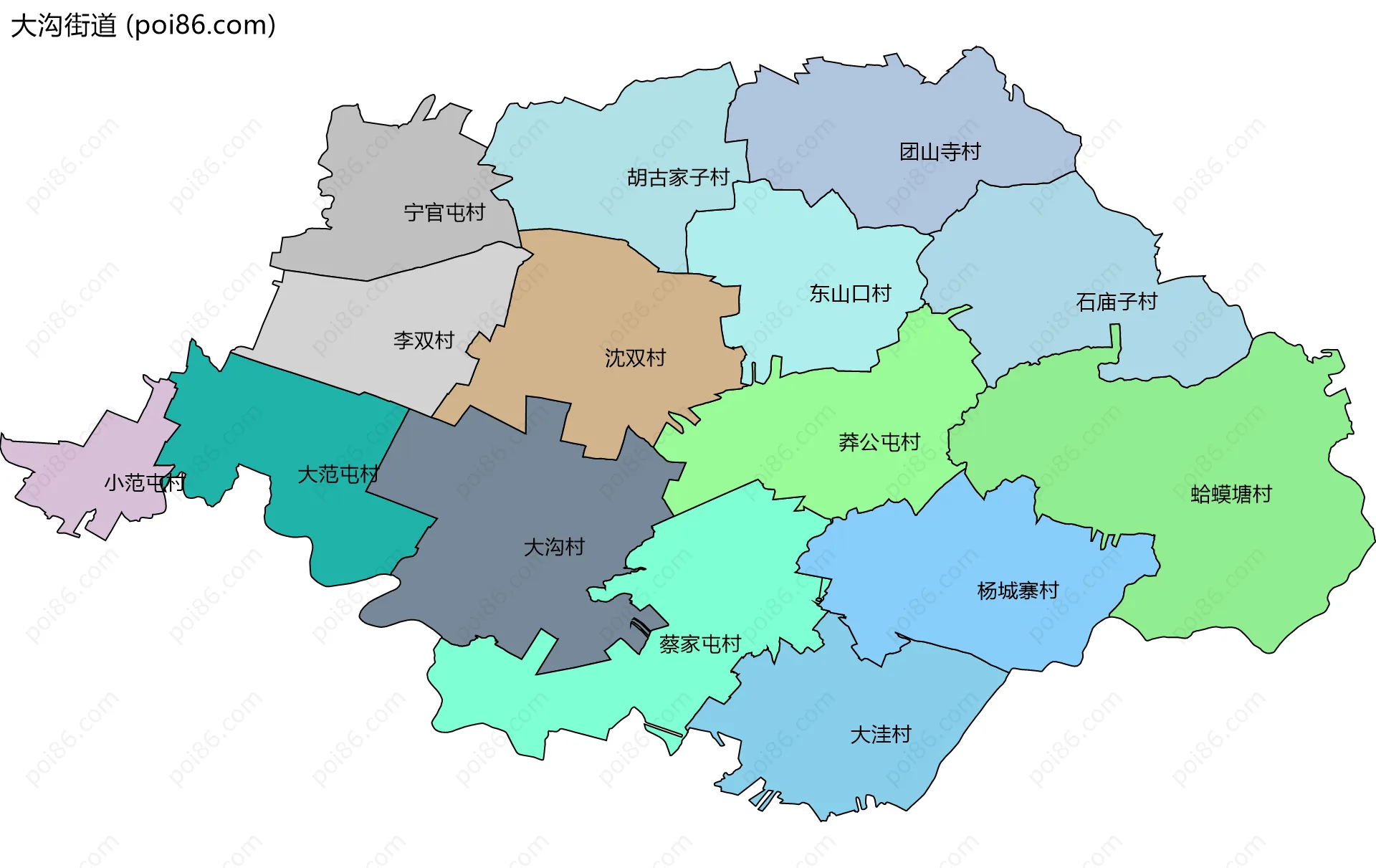 大沟街道边界地图(五级行政区划)