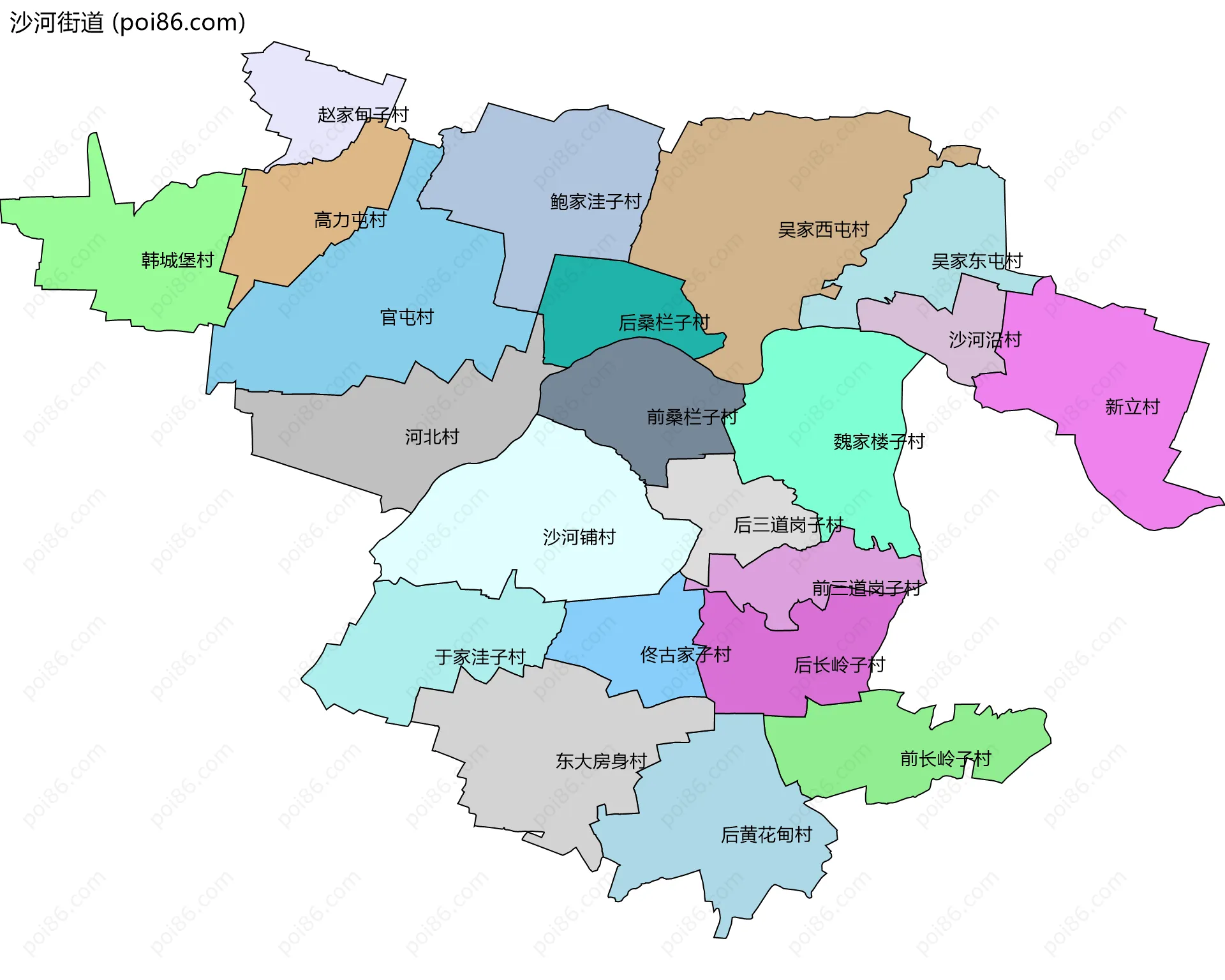 沙河街道边界地图(五级行政区划)