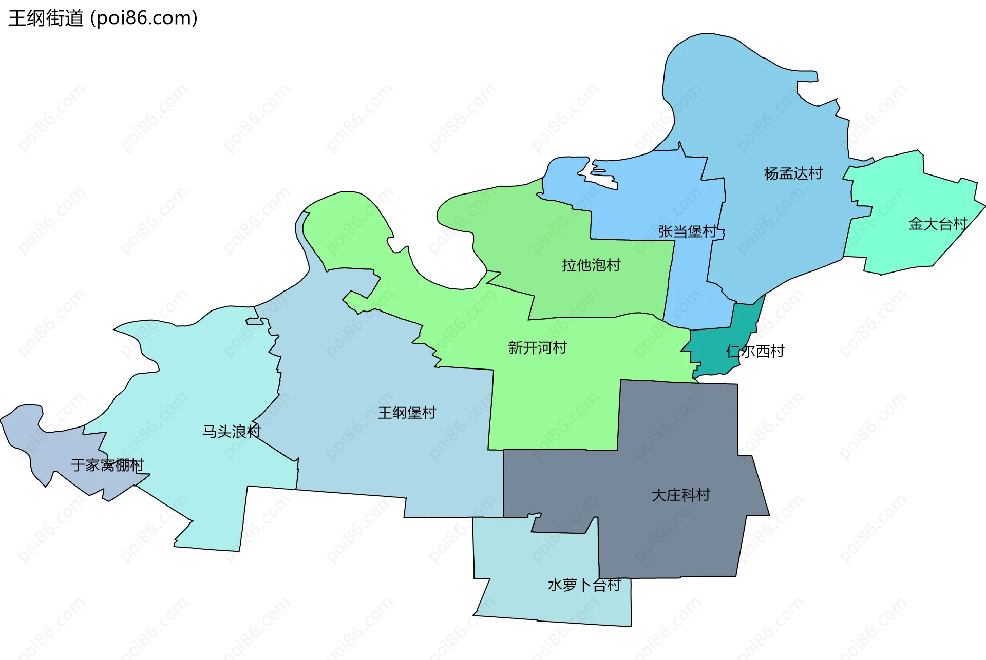王纲街道边界地图(五级行政区划)