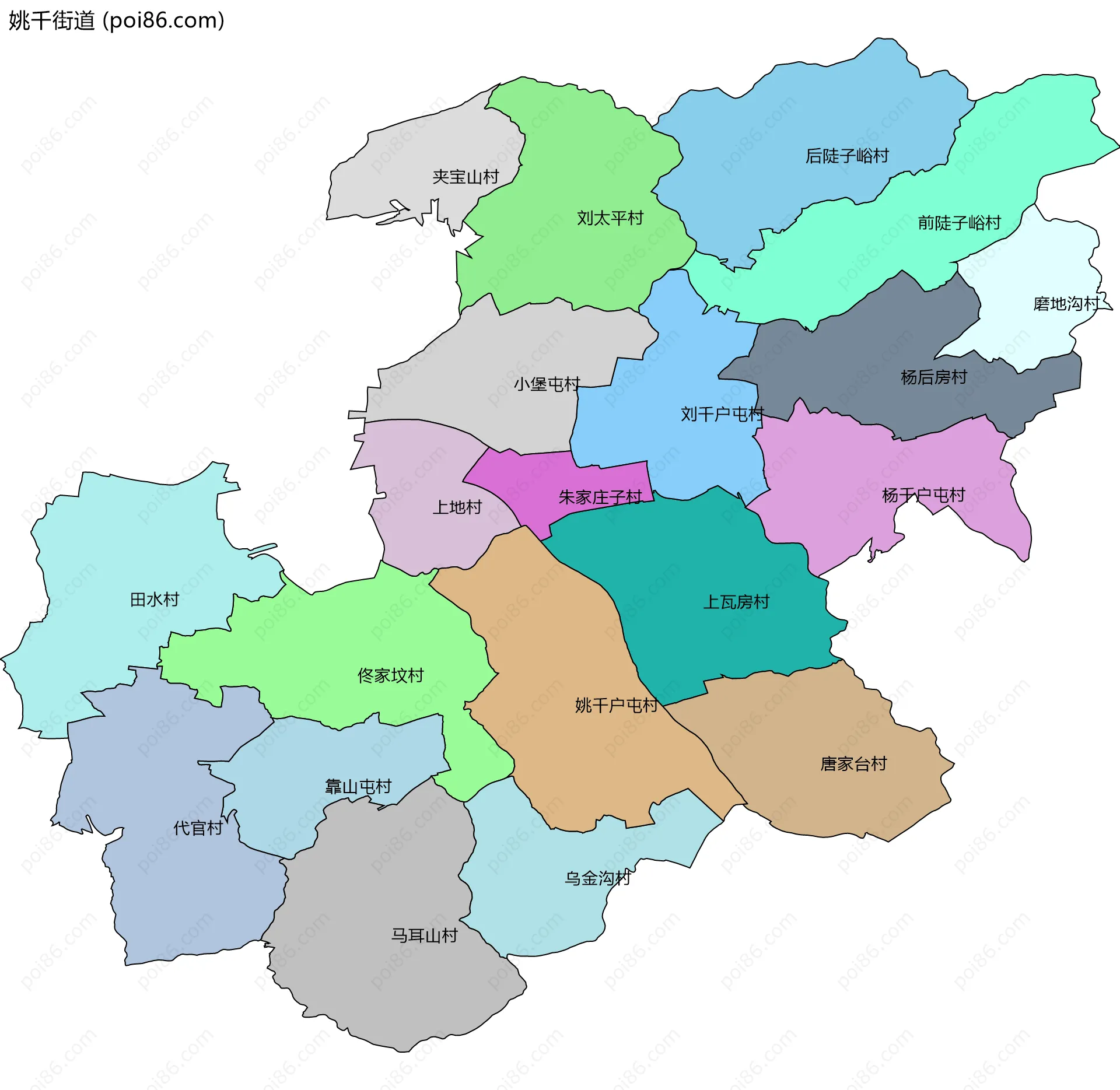 姚千街道边界地图(五级行政区划)